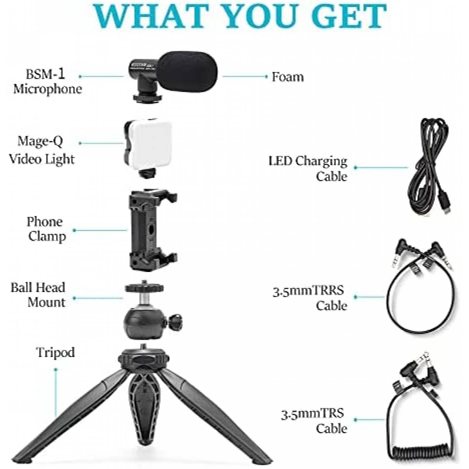 Kit Blogger BESSDOMM Microfono con Tripie y Luz de Video
