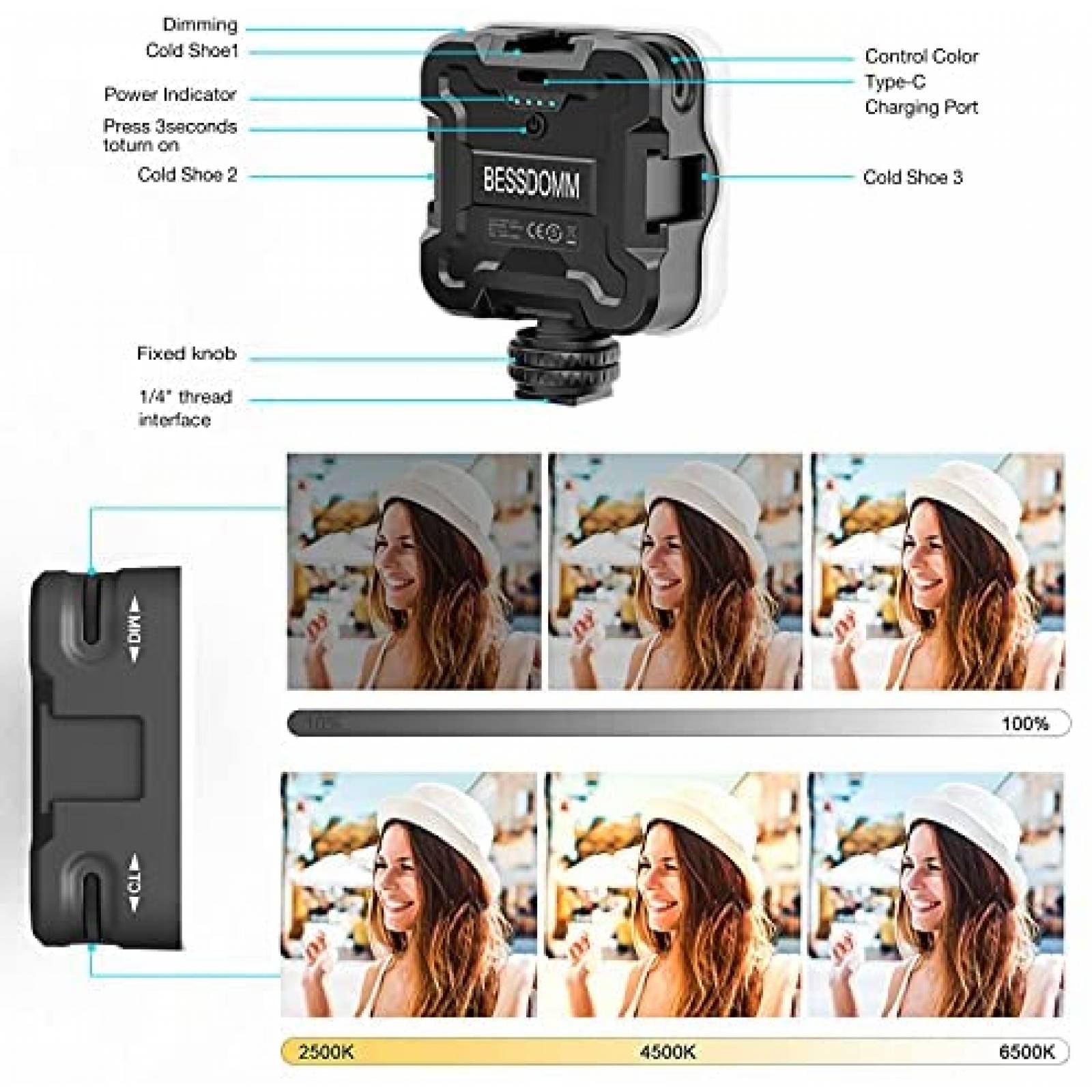 Kit Blogger BESSDOMM Microfono con Tripie y Luz de Video