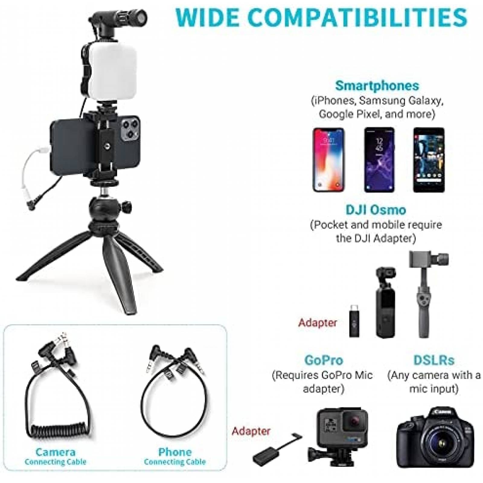 Kit Blogger BESSDOMM Microfono con Tripie y Luz de Video