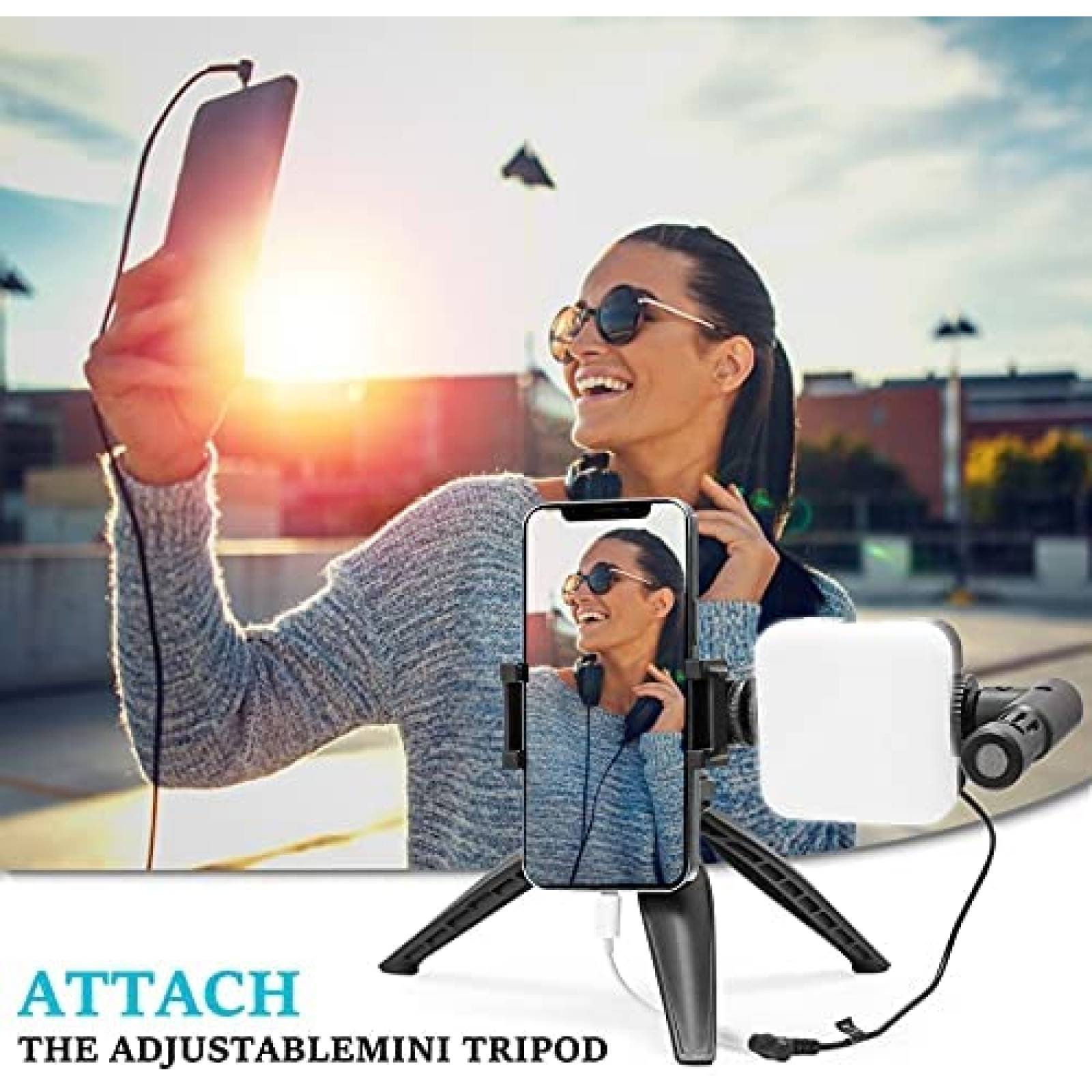 Kit Blogger BESSDOMM Microfono con Tripie y Luz de Video