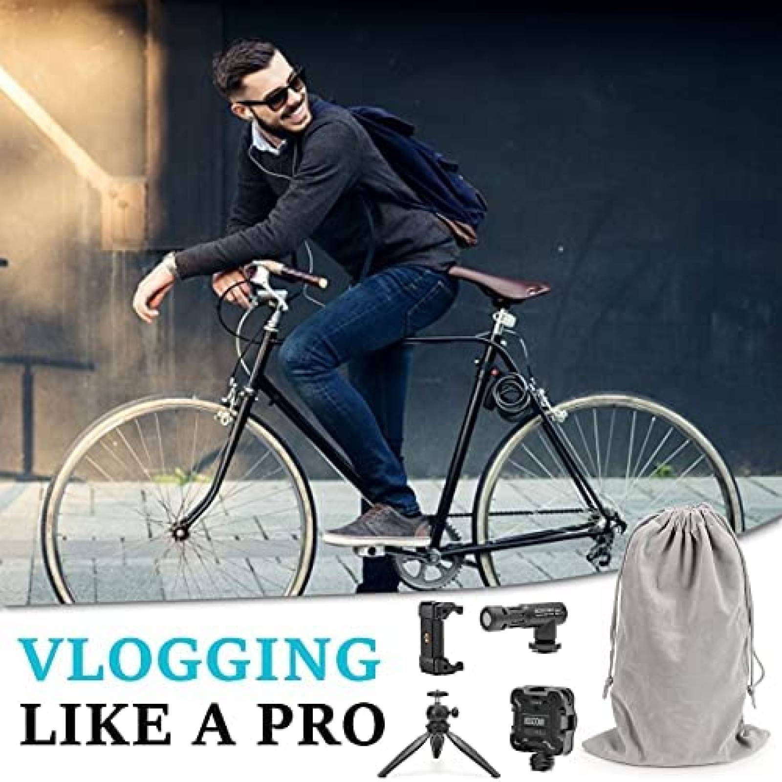 Kit Blogger BESSDOMM Microfono con Tripie y Luz de Video