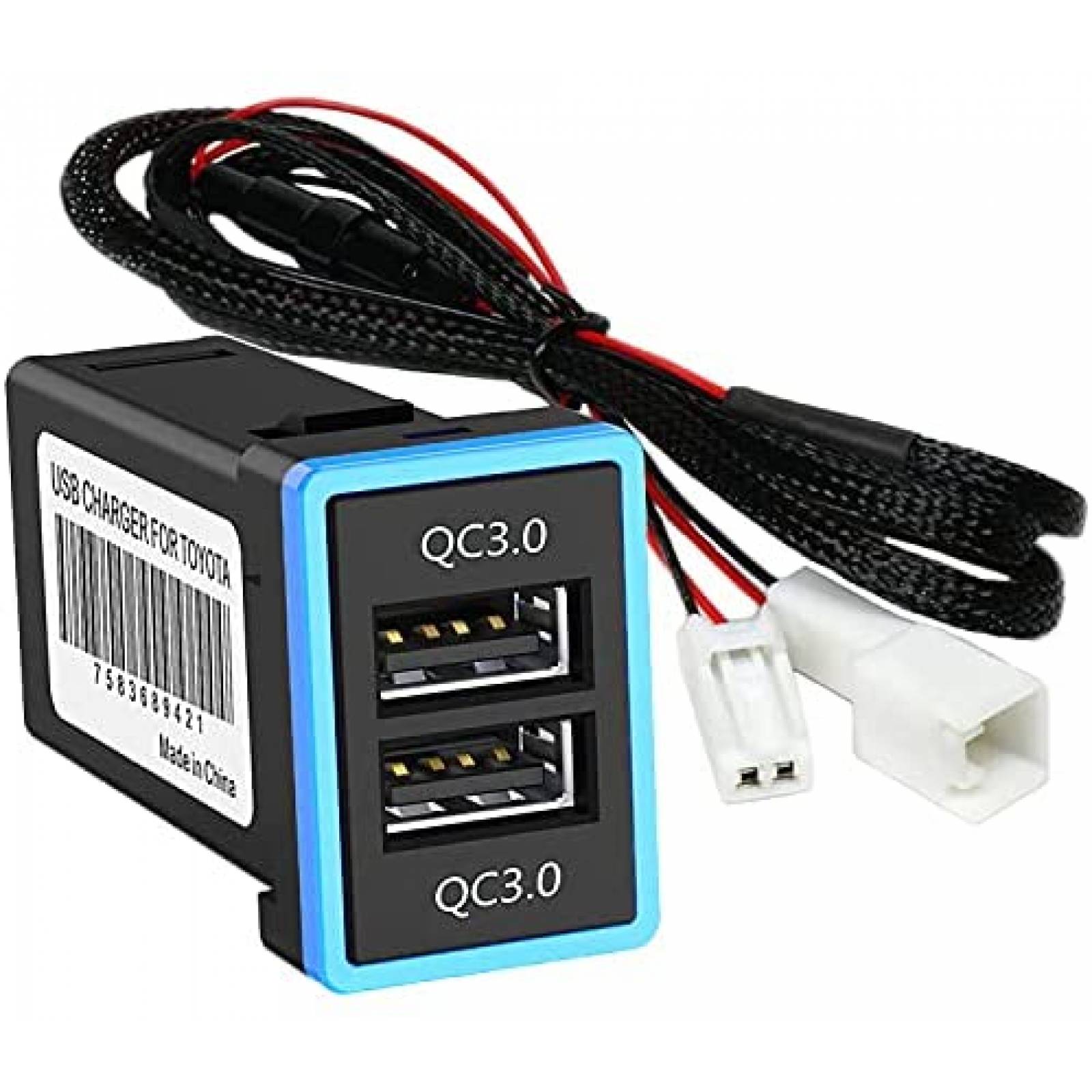 Puerto USB Cllena para Auto de 2 Entradas USB 24V -Negro