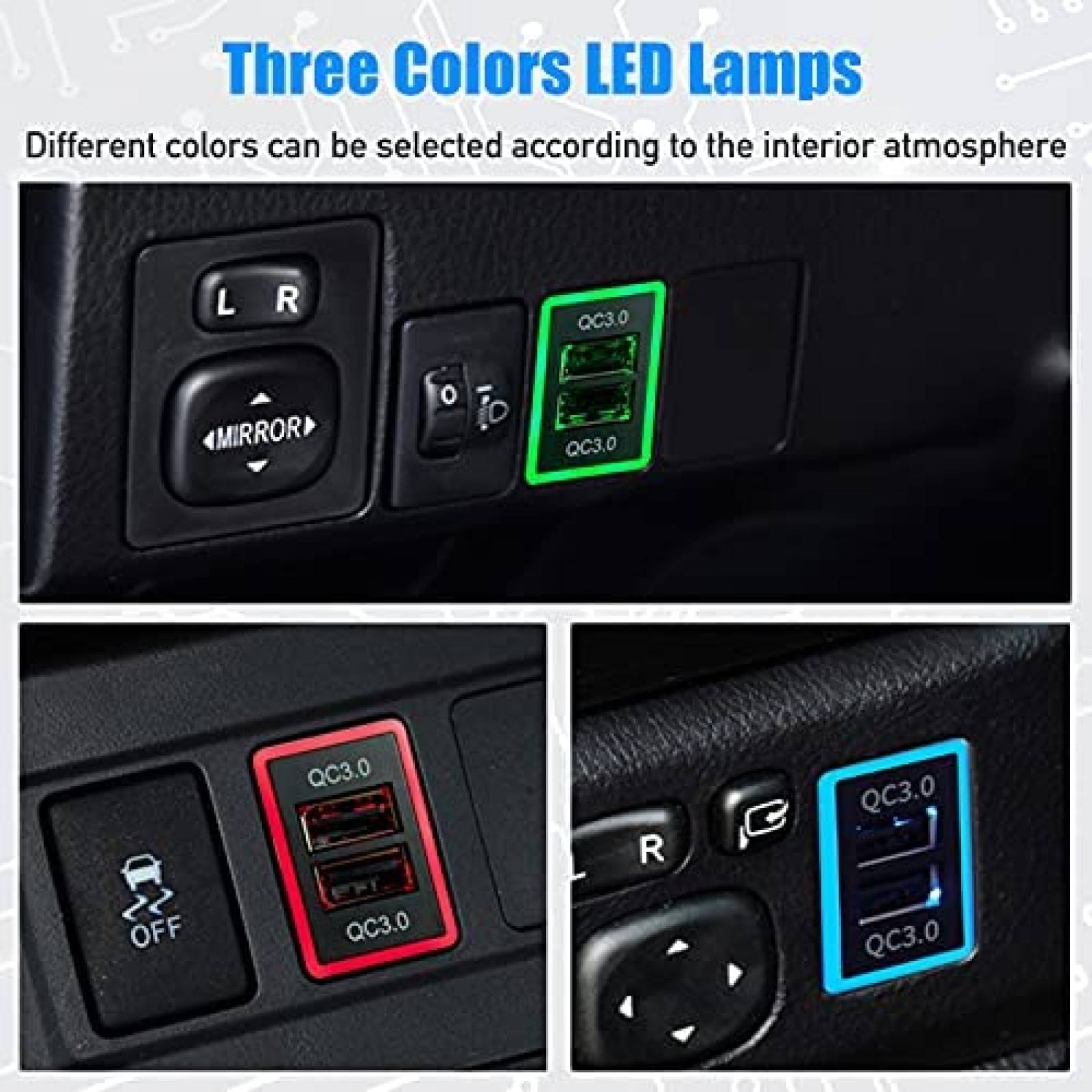 Puerto USB Cllena para Auto de 2 Entradas USB 24V -Negro