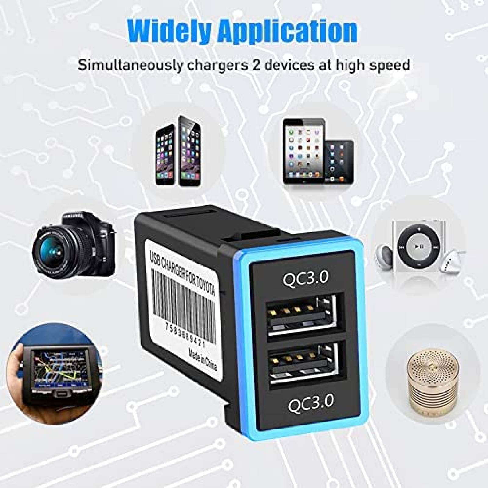 Puerto USB Cllena para Auto de 2 Entradas USB 24V -Negro