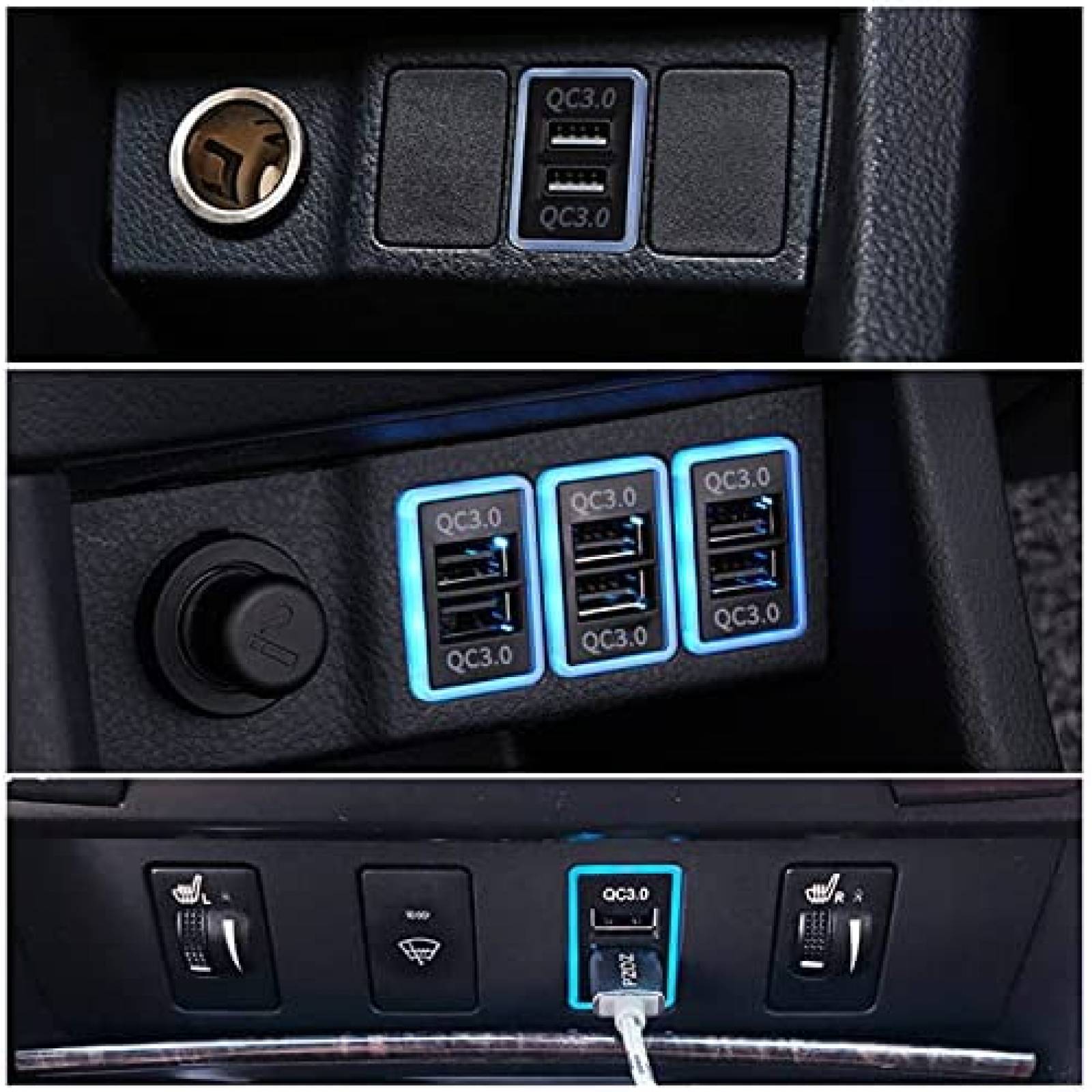 Puerto USB Cllena para Auto de 2 Entradas USB 24V -Negro