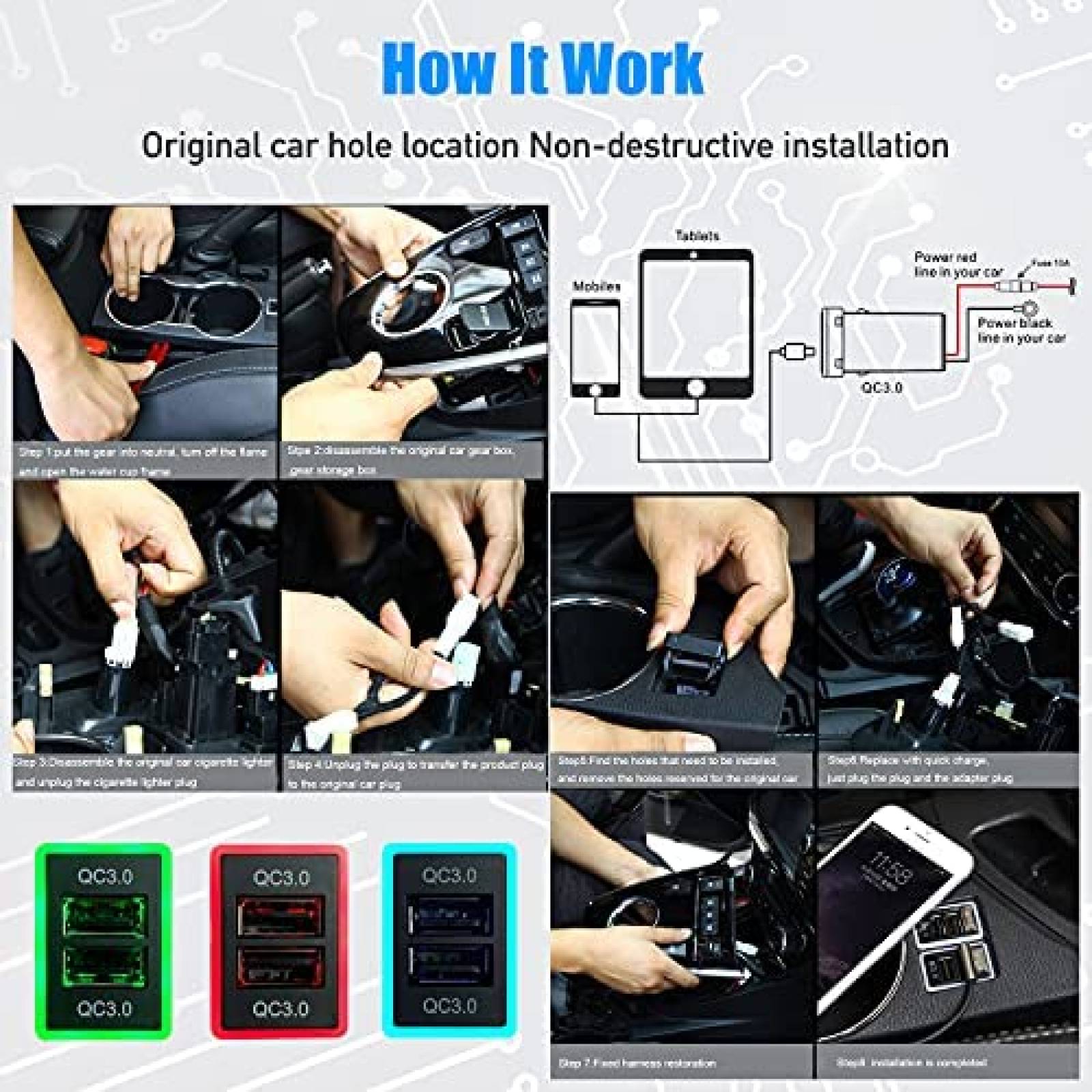 Puerto USB Cllena para Auto de 2 Entradas USB 24V -Negro