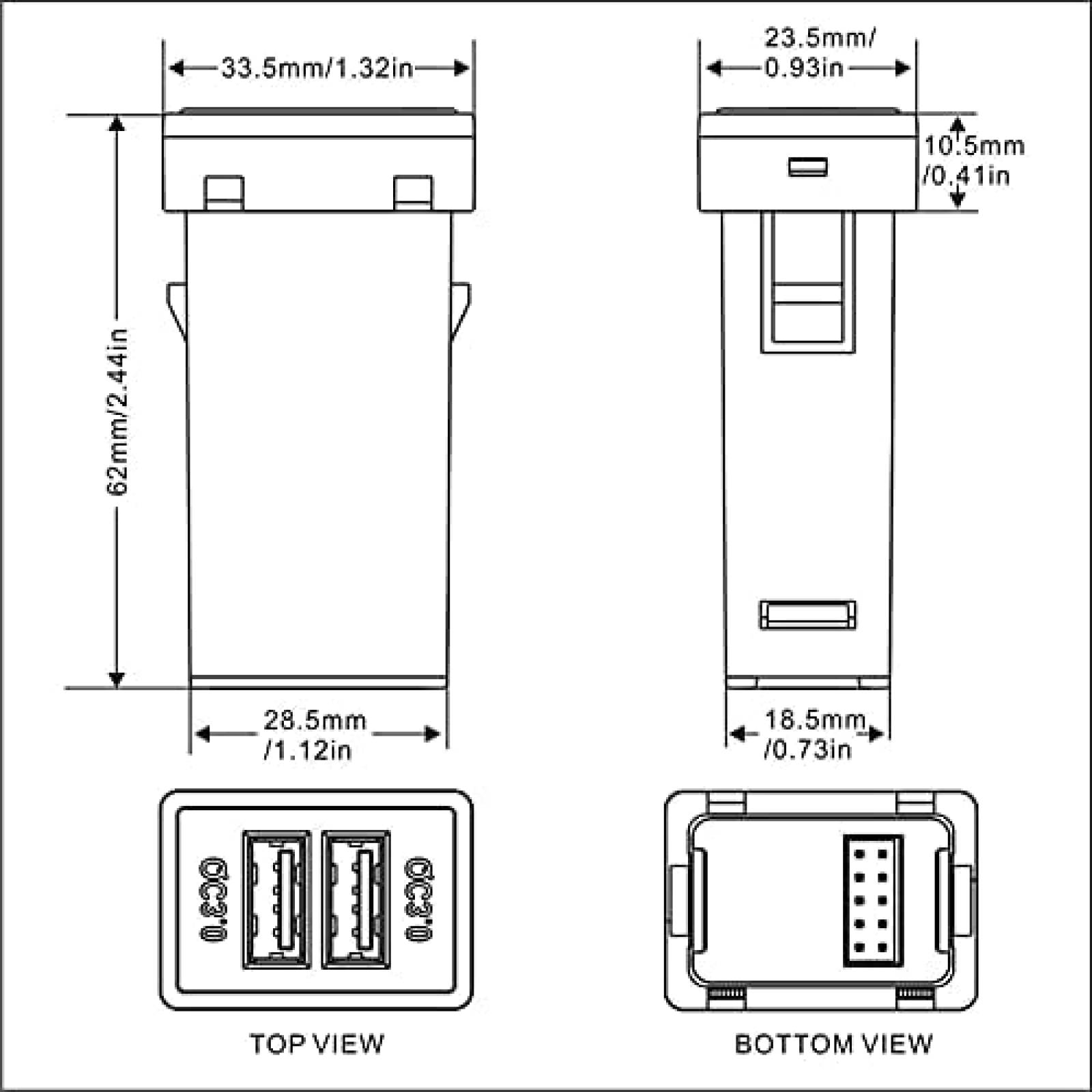 Puerto USB Cllena para Auto de 2 Entradas USB 24V -Negro