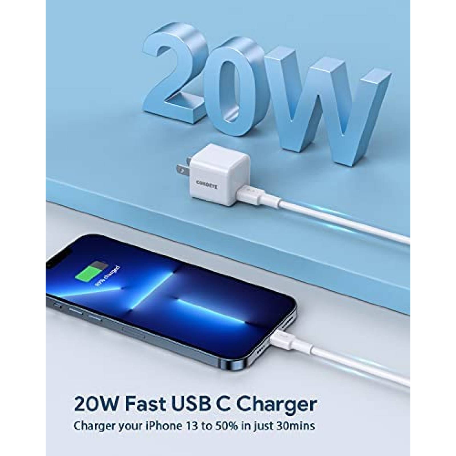 Cargador USB C para iPhone COKOEYE de 20 W 2 unidades
