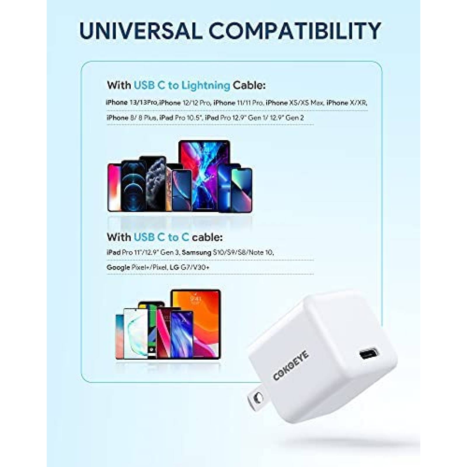 Cargador USB C para iPhone COKOEYE de 20 W 2 unidades
