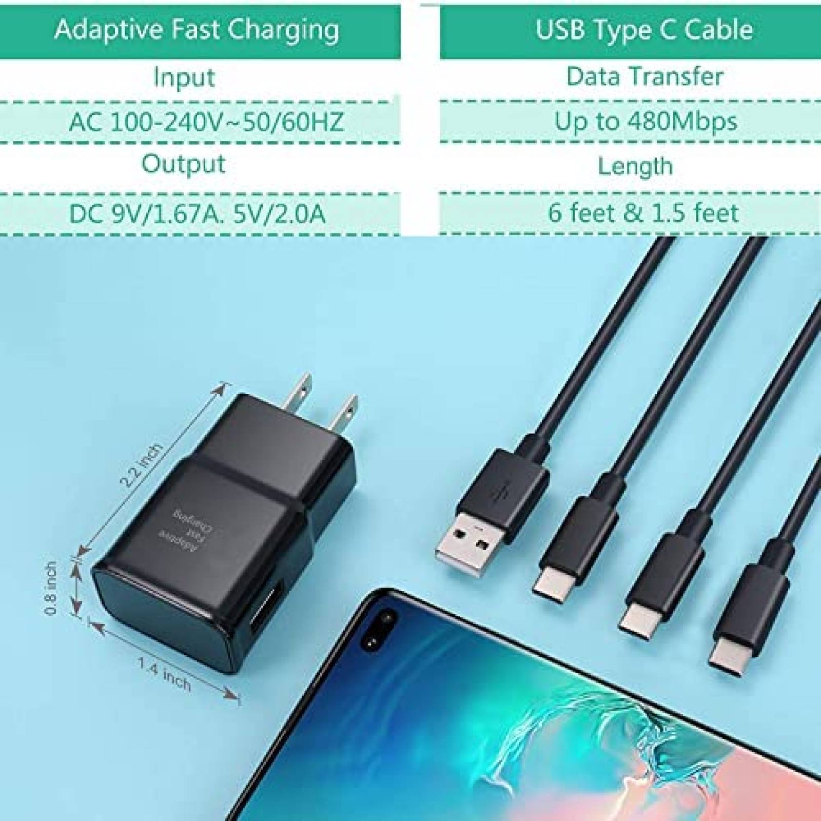 Cable Cargador eversame EP-TA20JWE 3 unidades USB C -Negro