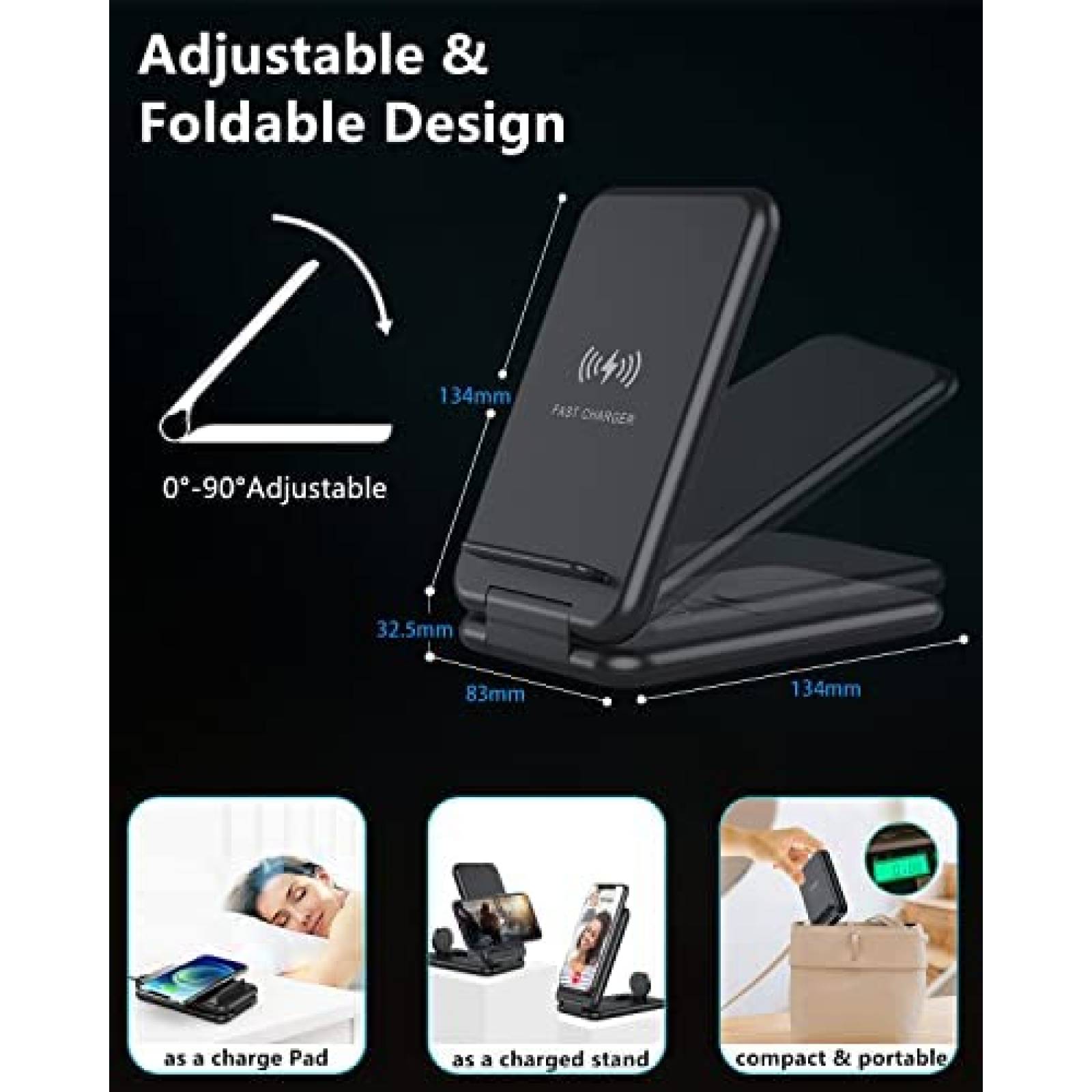 Estacion de carga inalambrica IDOLCO plegable 3en1 -Negro