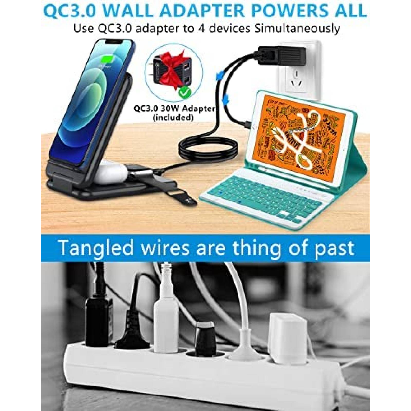 Estacion de carga inalambrica IDOLCO plegable 3en1 -Negro