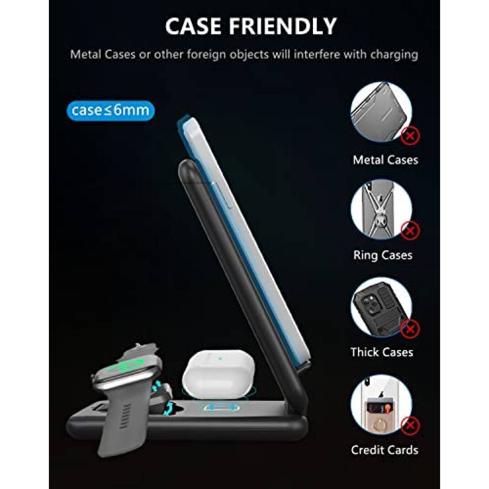 Estacion de carga inalambrica IDOLCO plegable 3en1 -Negro