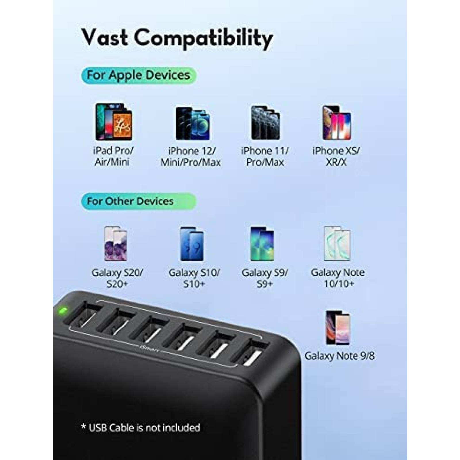 Cargador Multicontactos USB iSmart 60W 12A 6 Puertos -Negro