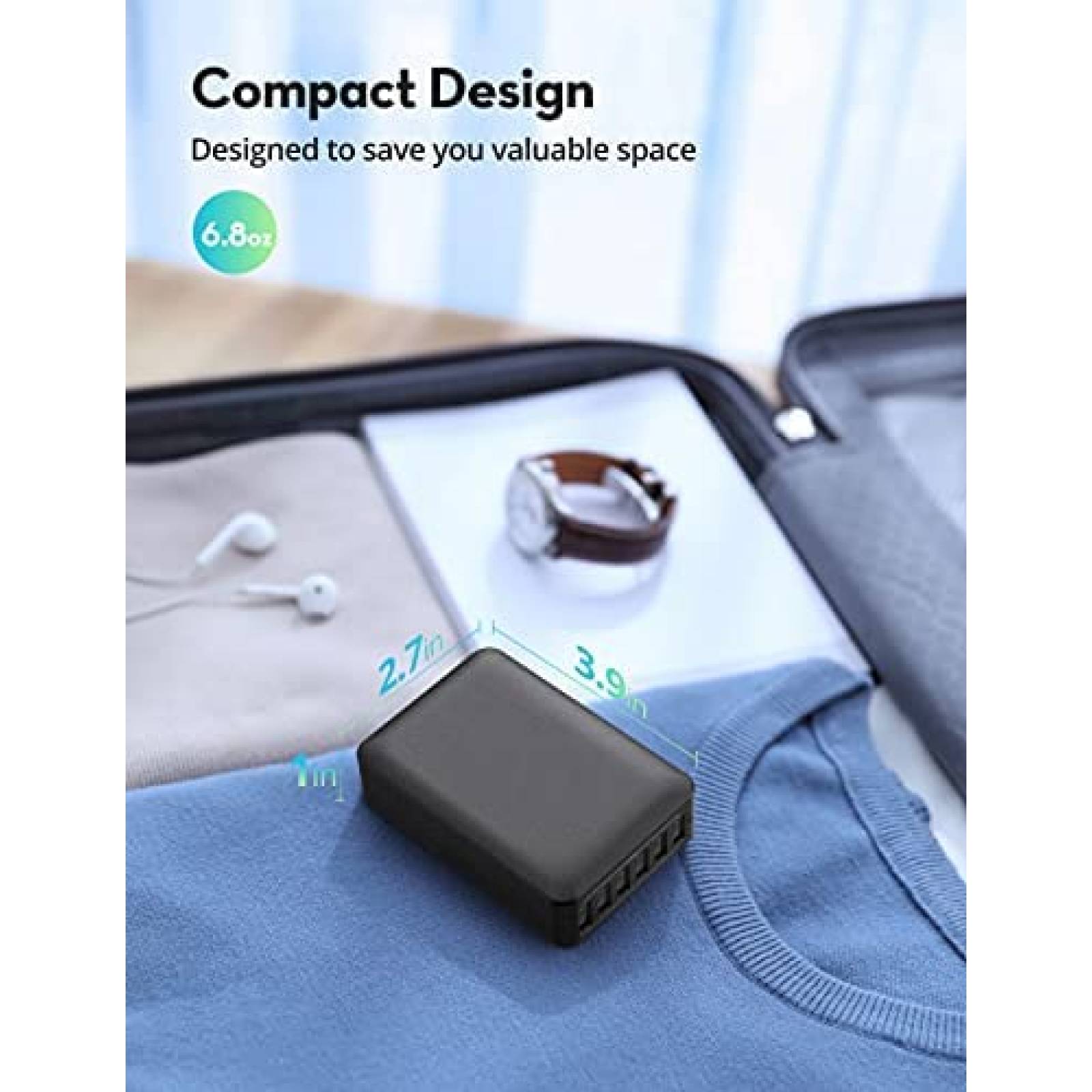 Cargador Multicontactos USB iSmart 60W 12A 6 Puertos -Negro