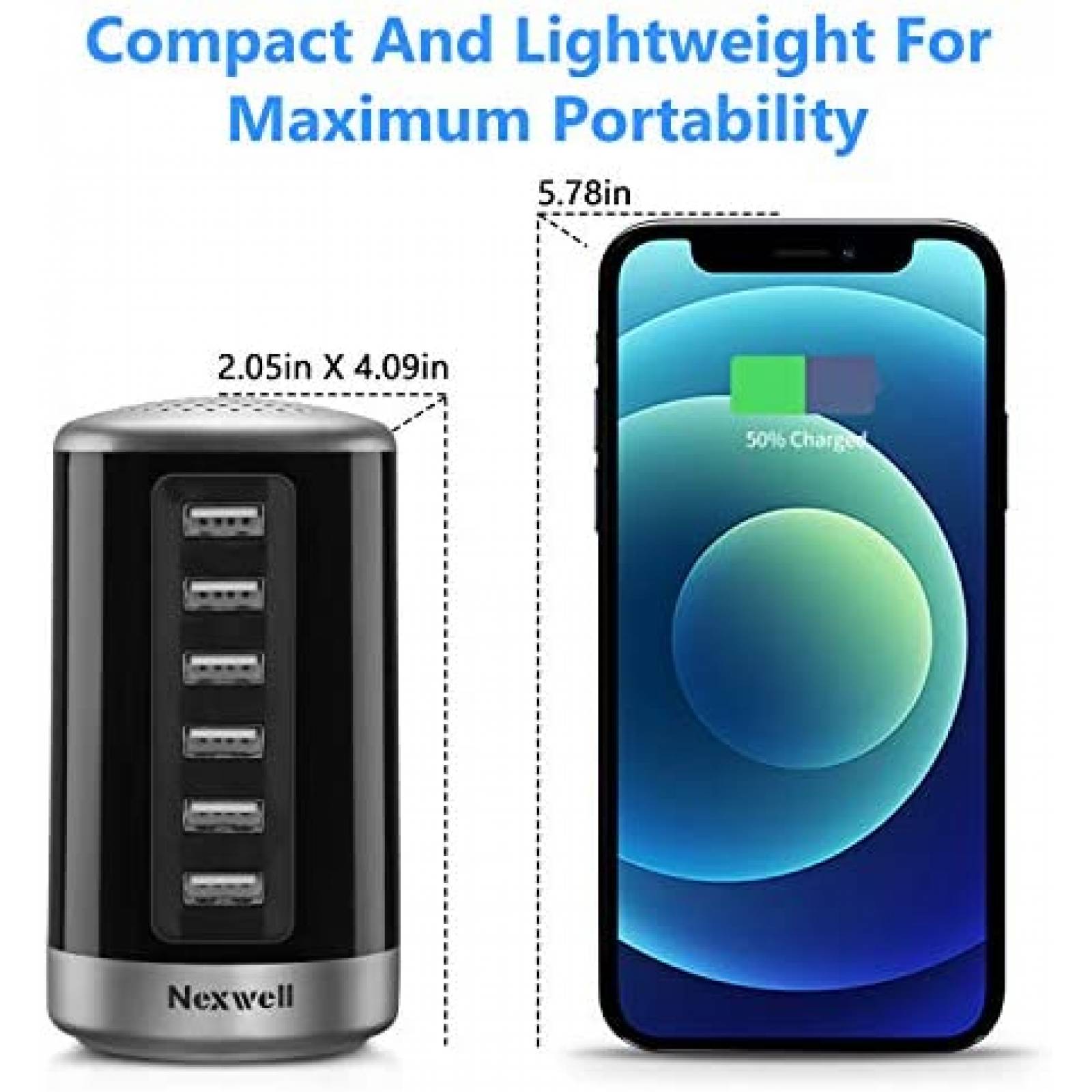 Estacion de carga USB Nexwell 6 PUERTOS 30W -Negro