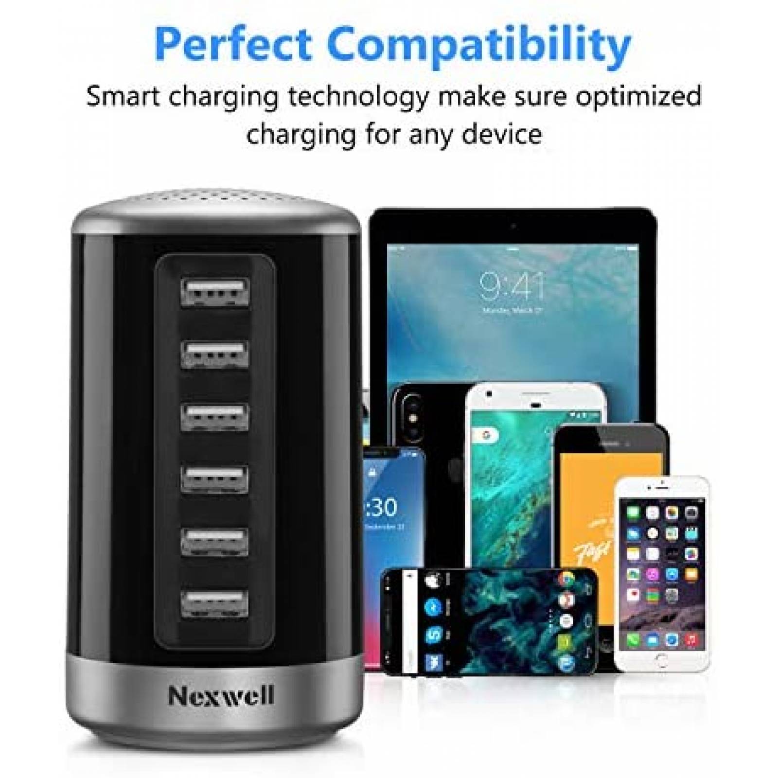 Estacion de carga USB Nexwell 6 PUERTOS 30W -Negro