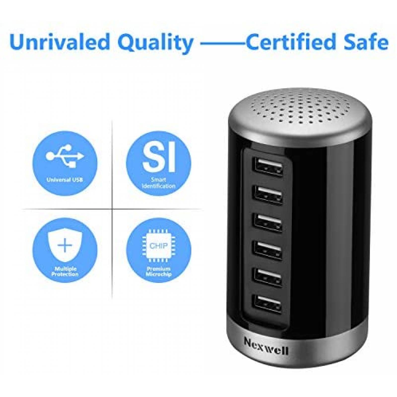 Estacion de carga USB Nexwell 6 PUERTOS 30W -Negro
