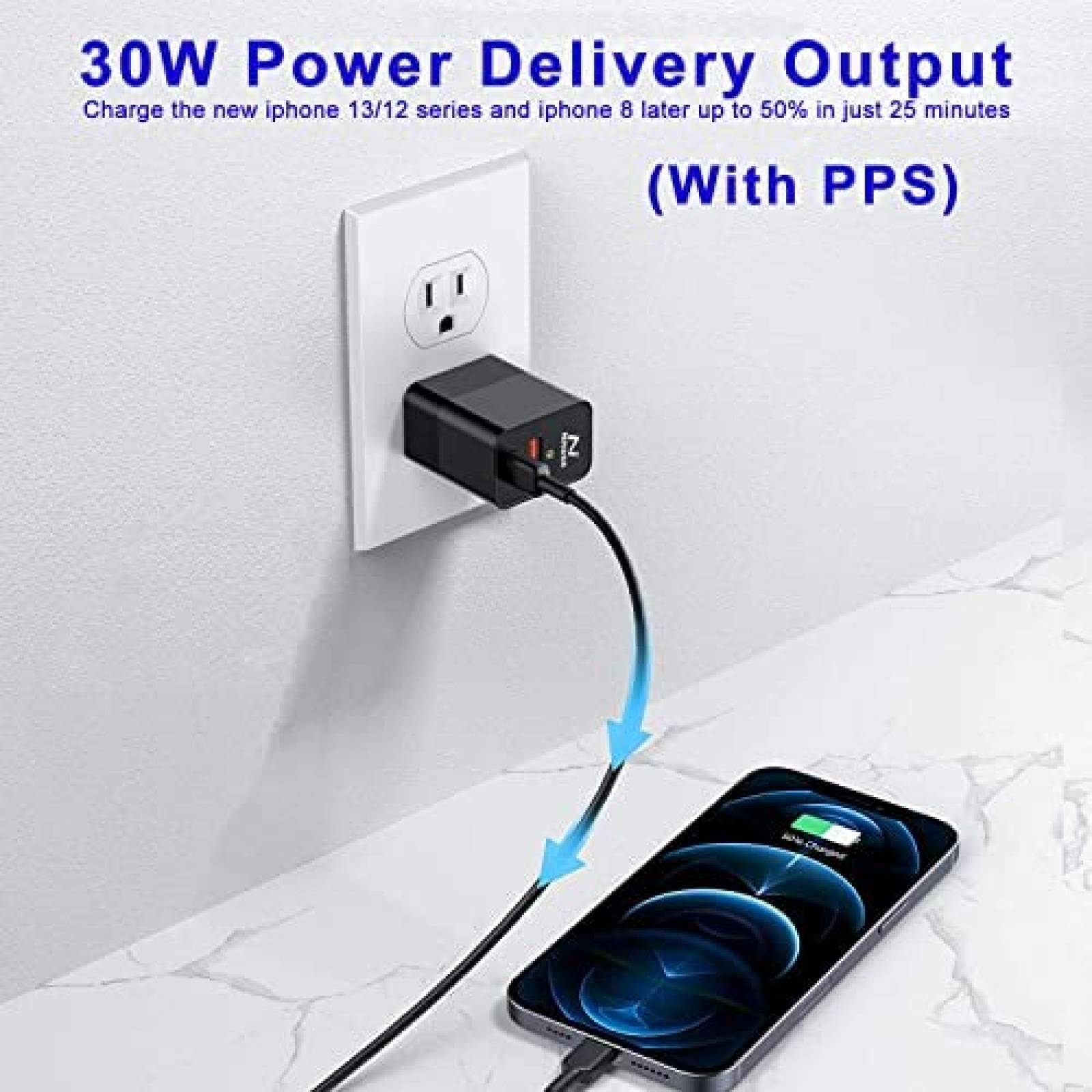 Adaptador de pared para cable USB C NITASA 30W -Negro