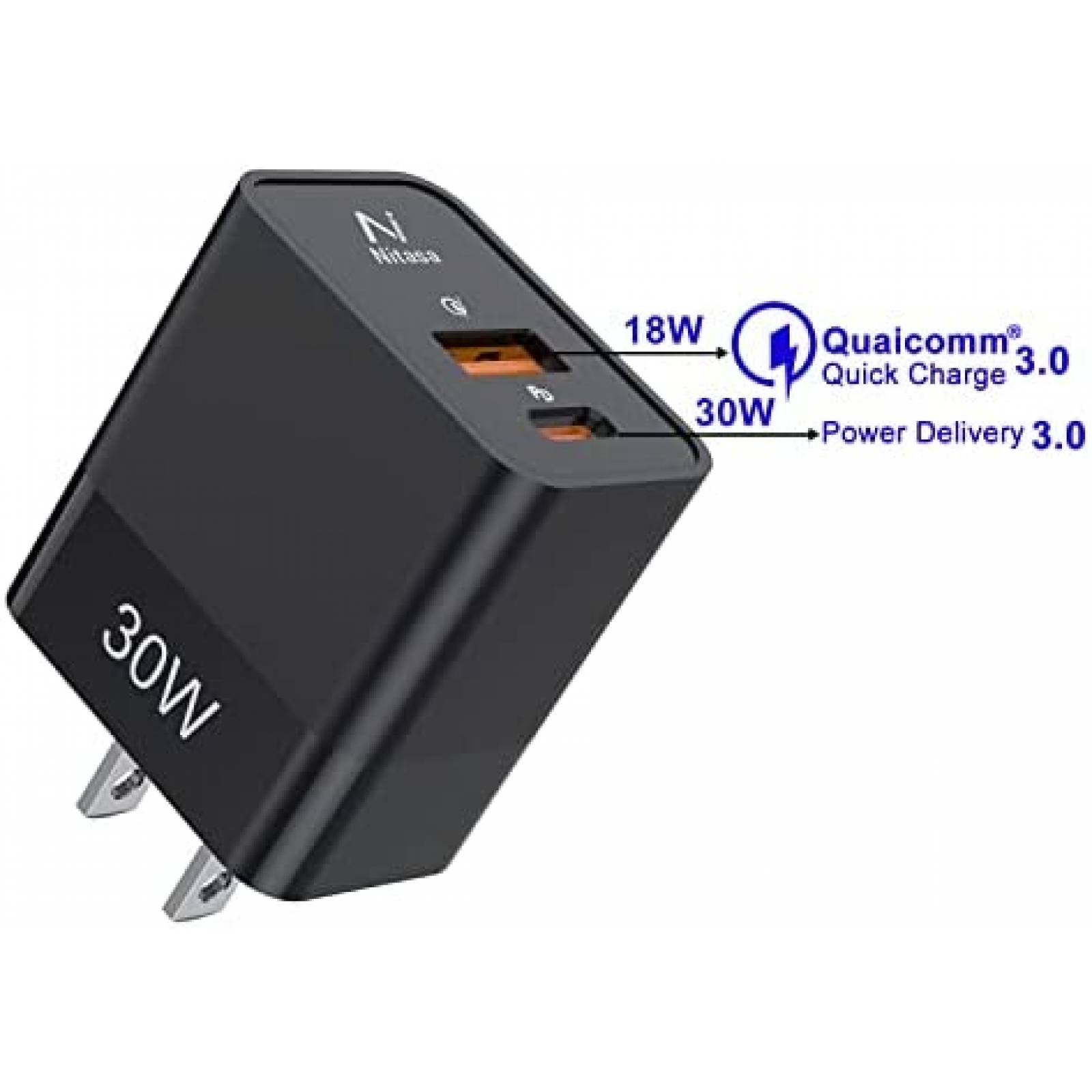 Adaptador de pared para cable USB C NITASA 30W -Negro