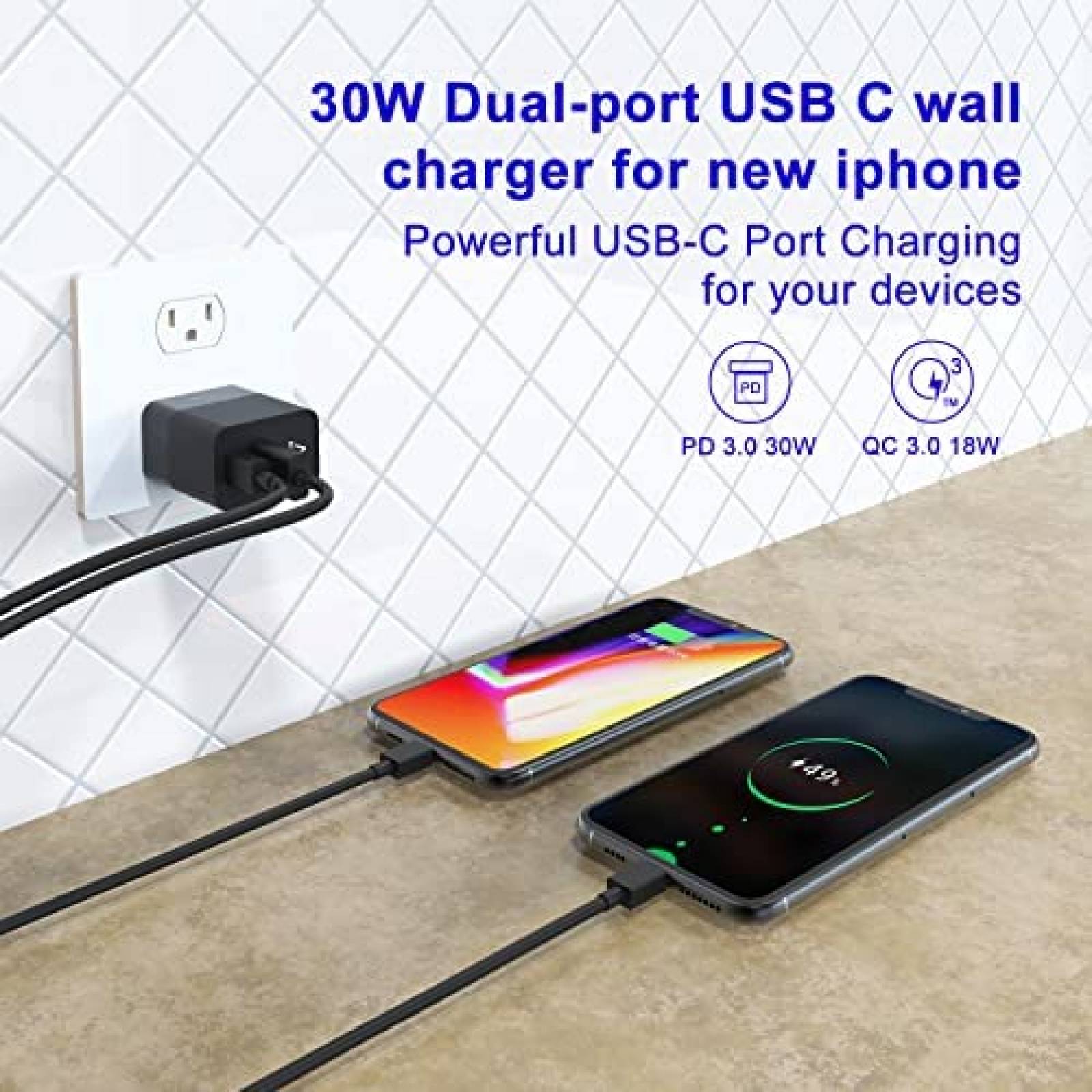 Adaptador de pared para cable USB C NITASA 30W -Negro