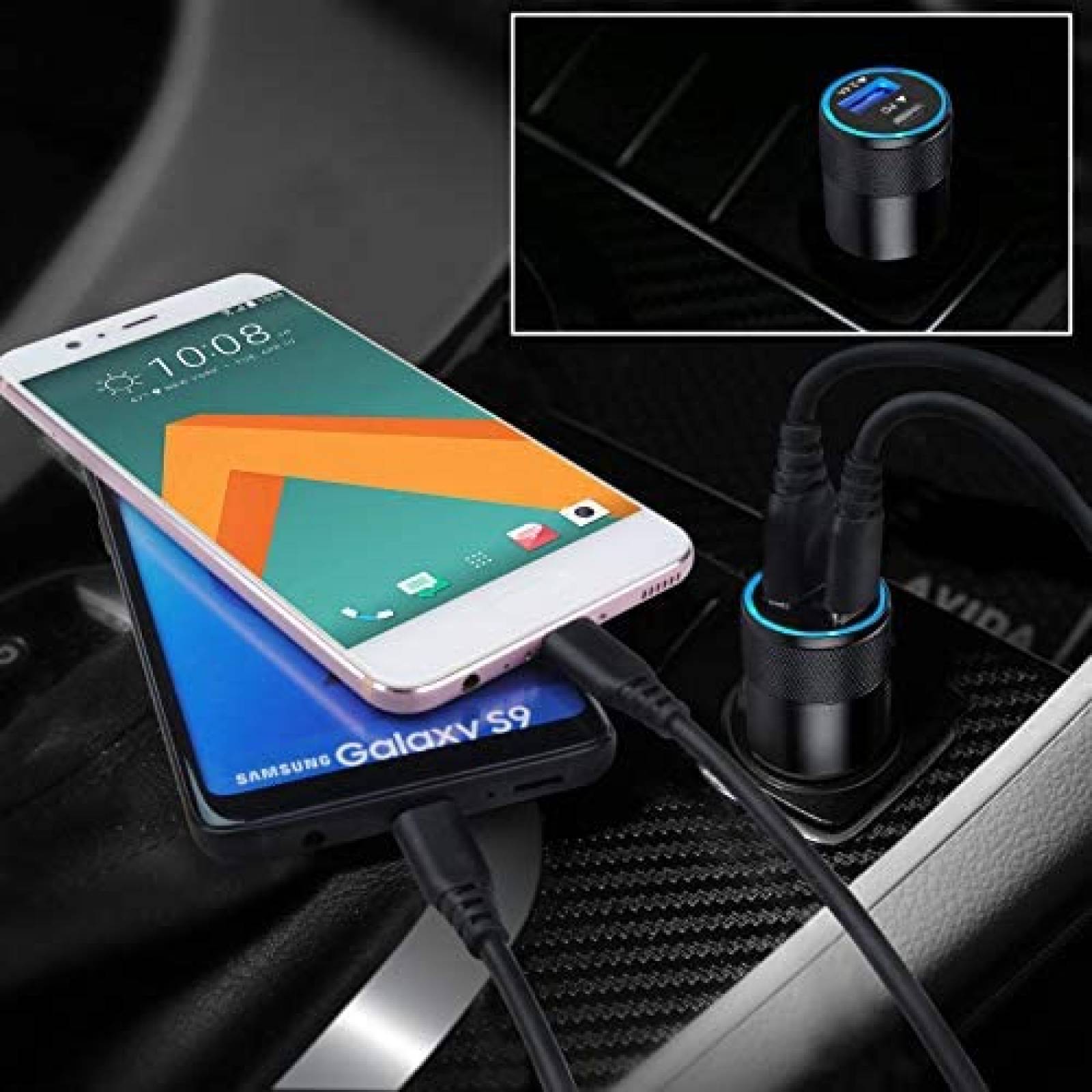 Cargador para auto con cable USB C Ououdee 30W -Negro