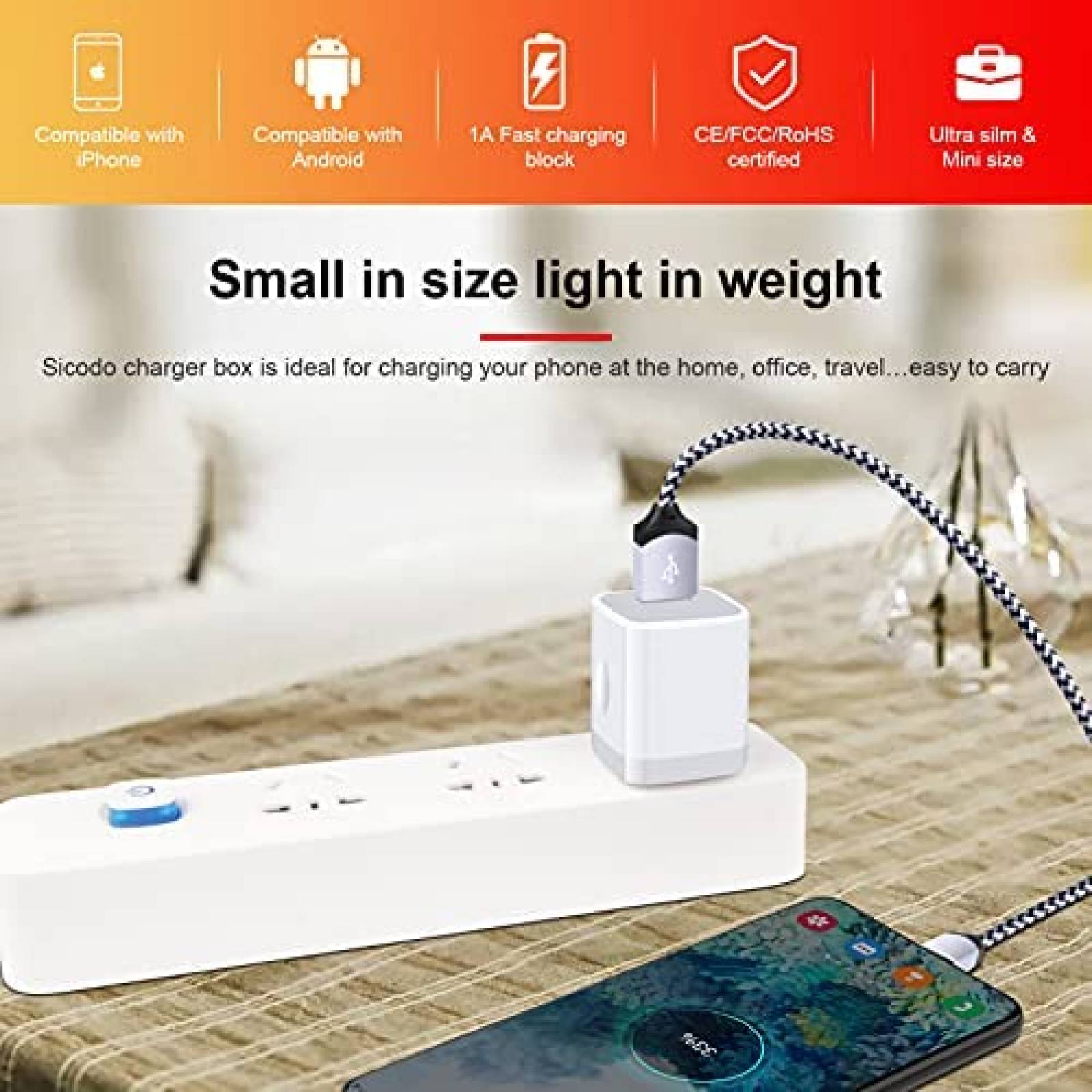 Bloque Cargador Sicodo PT-WC-03 USB Carga Rapida Compatible