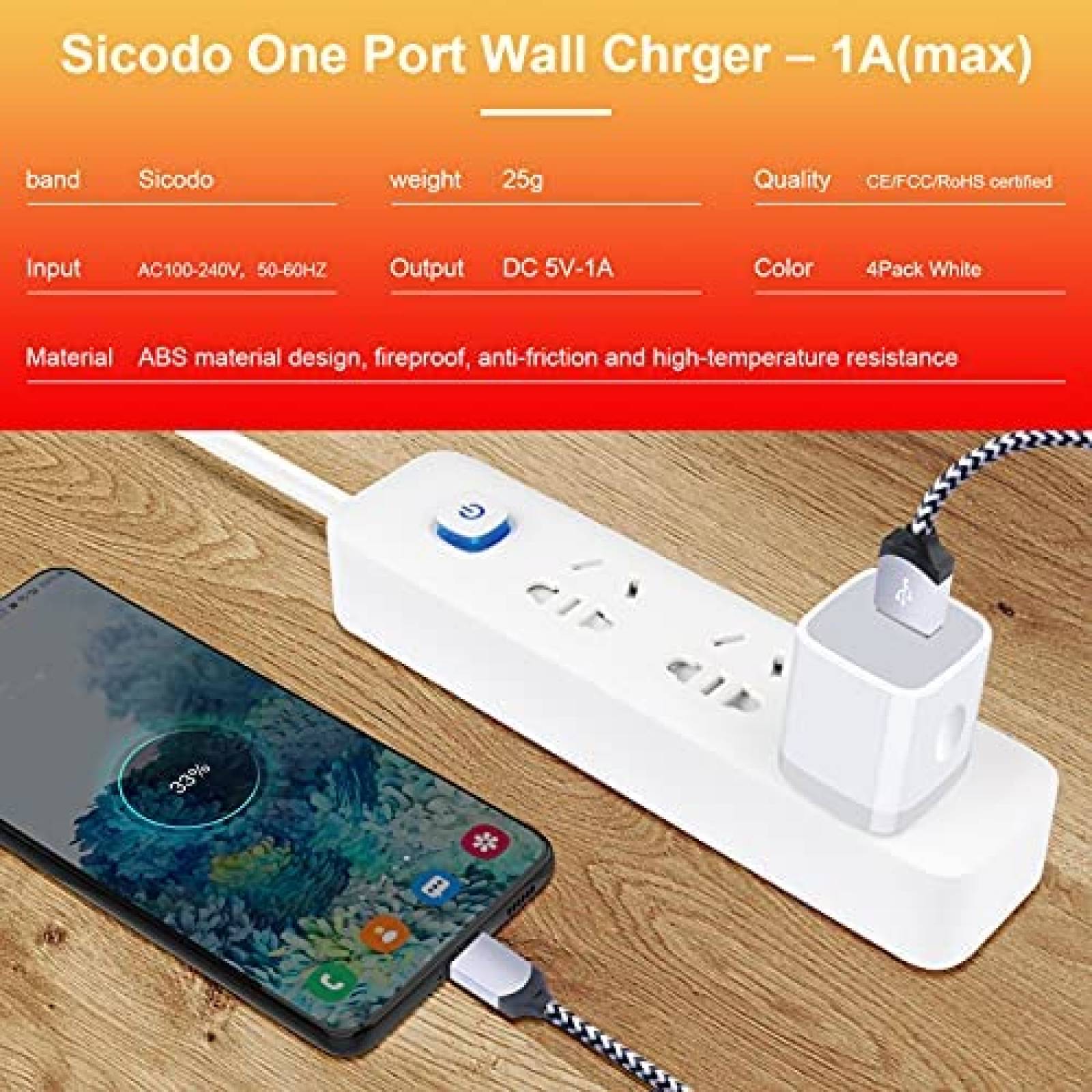 Bloque Cargador Sicodo PT-WC-03 USB Carga Rapida Compatible