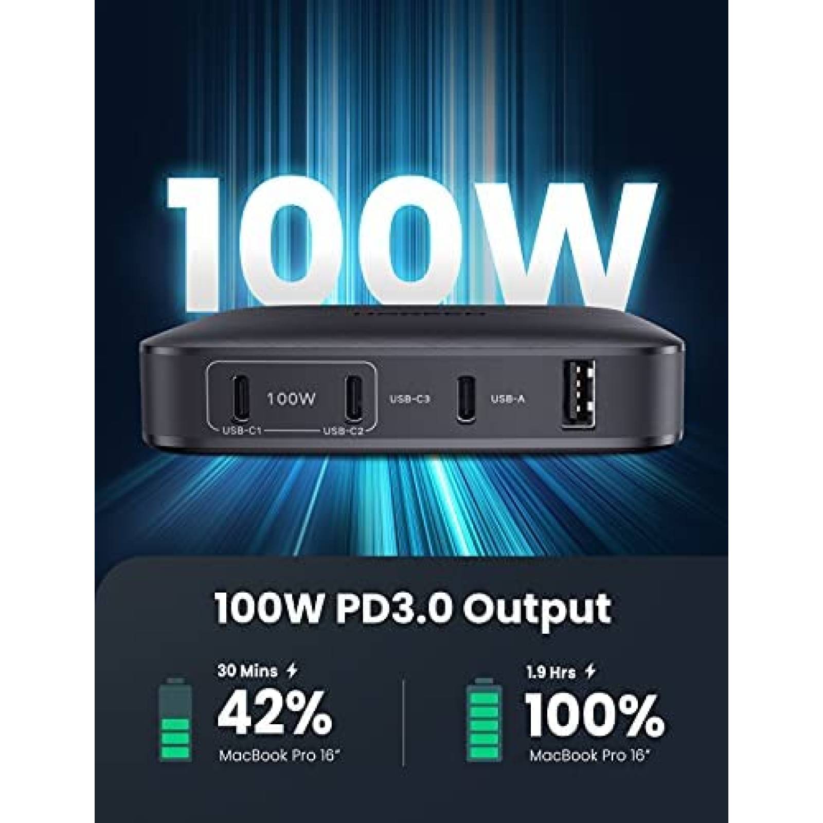 Estacion de carga UGREEN multipuerto USB C de 100 W -Negro