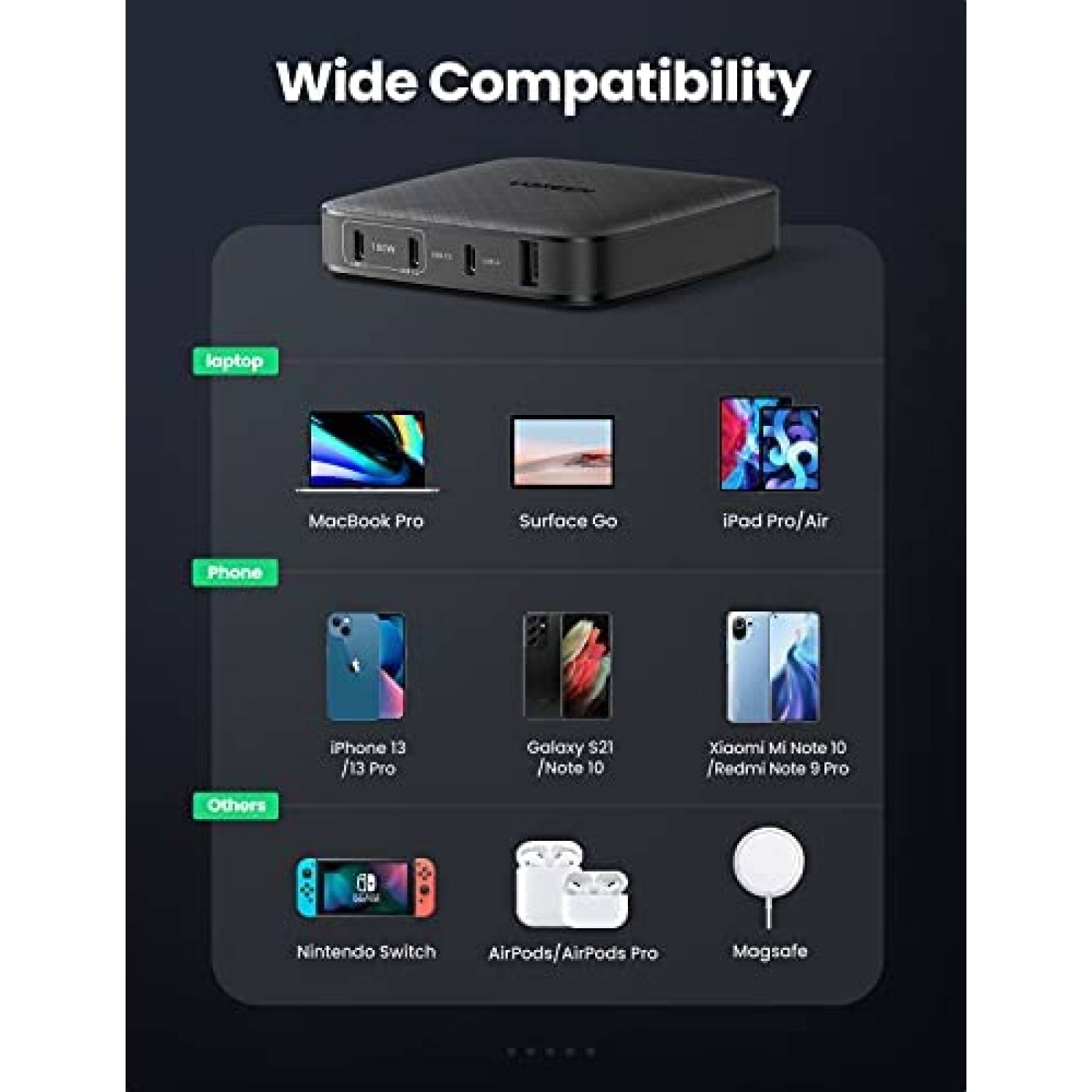 Estacion de carga UGREEN multipuerto USB C de 100 W -Negro