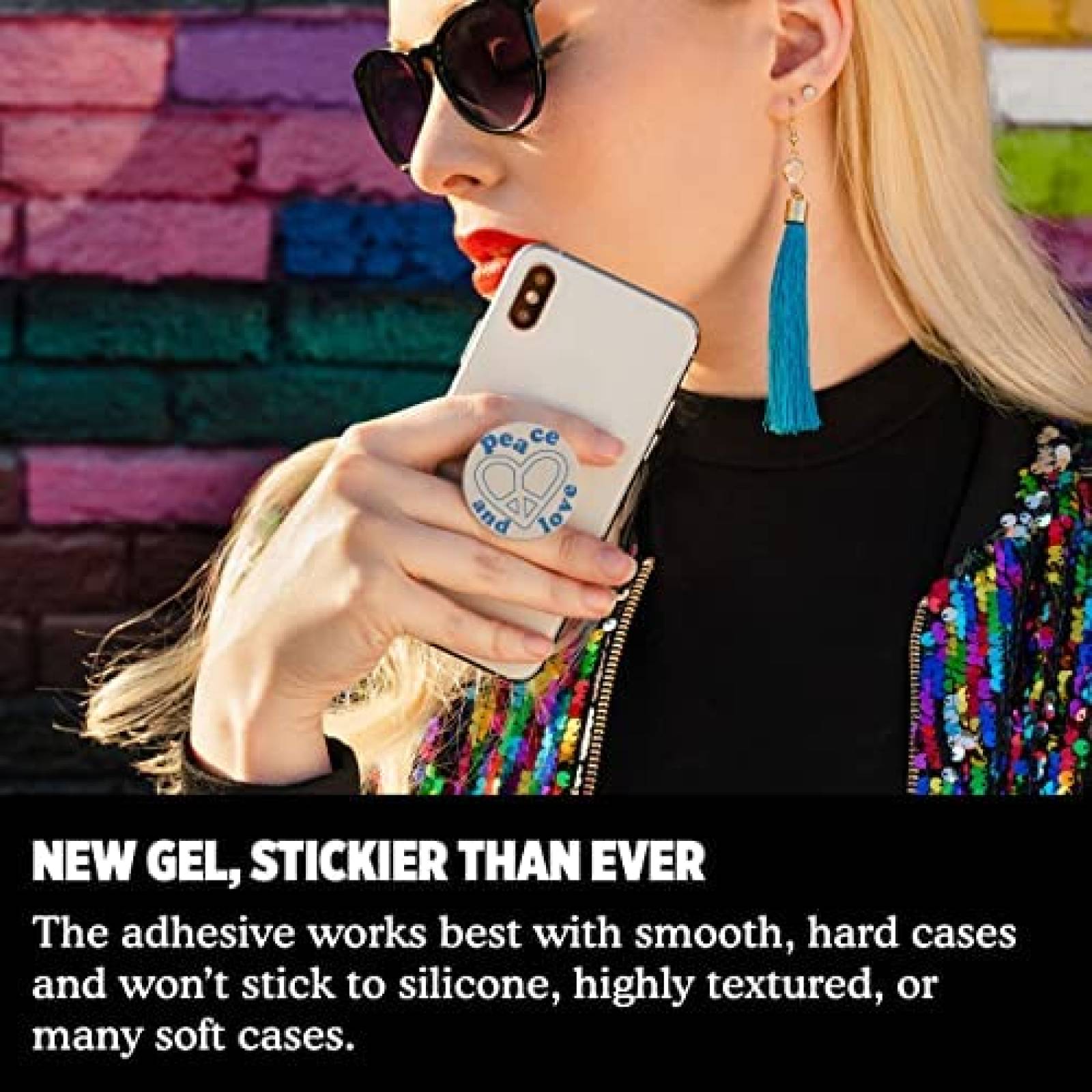 Agarre de Celular PopSockets Popgrip Peace and Love -Blanco