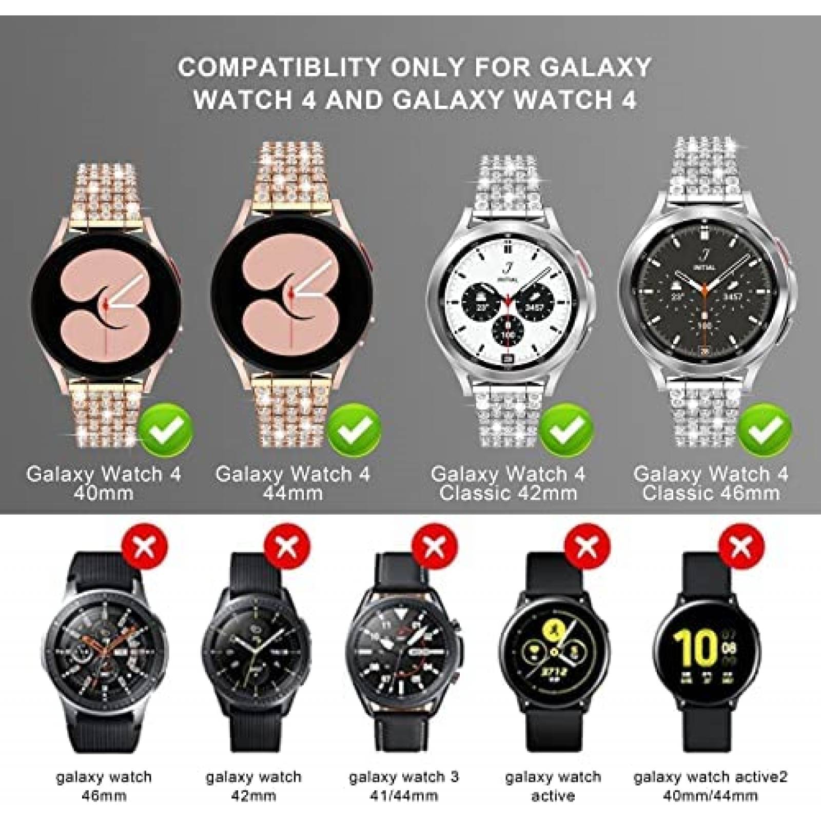 Correa para Samsung Galaxy Watch 4 QVLANG con diamantes