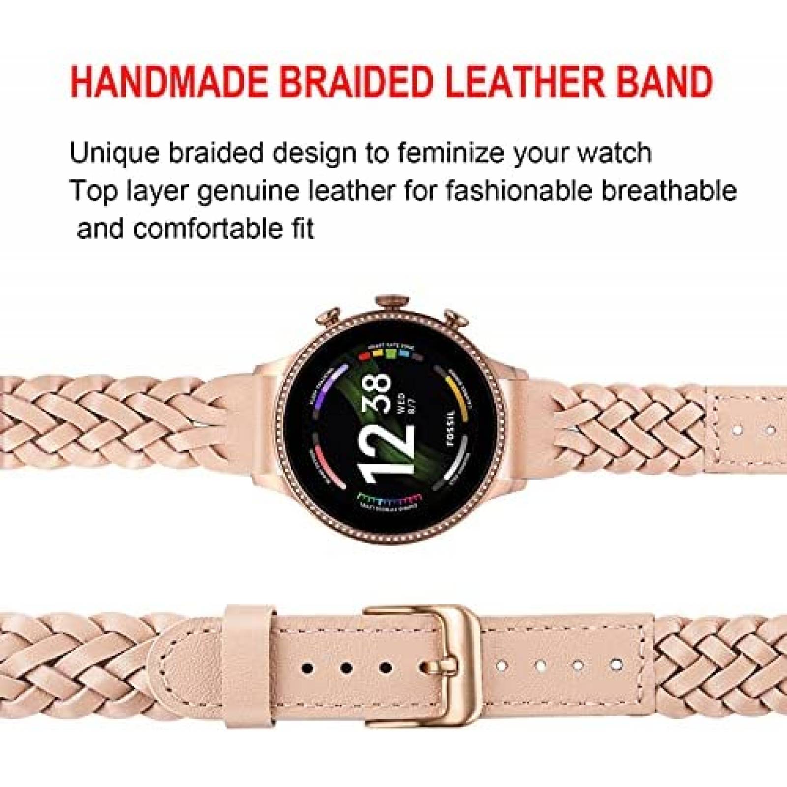 Correa smartwatch TRUMiRR Fossil Mujer 42mm Cuero -Rosa