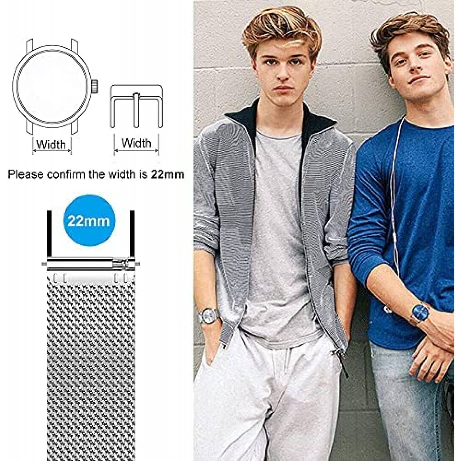 Correa de Acero Yeejok para Fossil Gen 5 22mm 2 Pzs -Plata