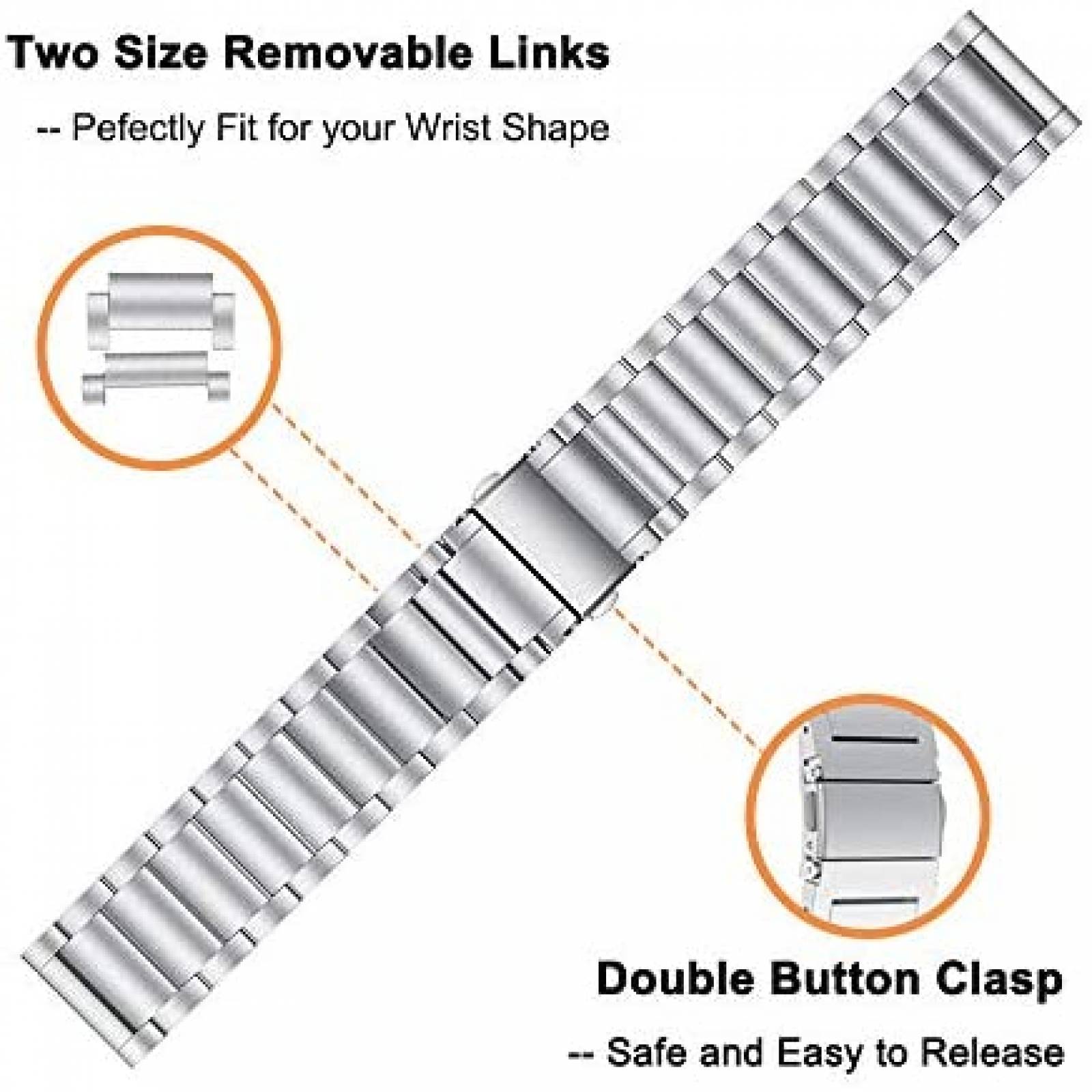 Correa de Acero Yeejok para Fossil Gen 5 22mm 2 Pzs -Plata