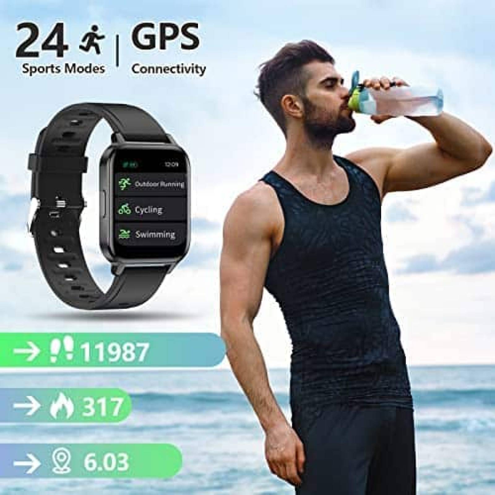 Reloj Inteligente FirYawee 1.7'' Monitoreo de Salud -Negro