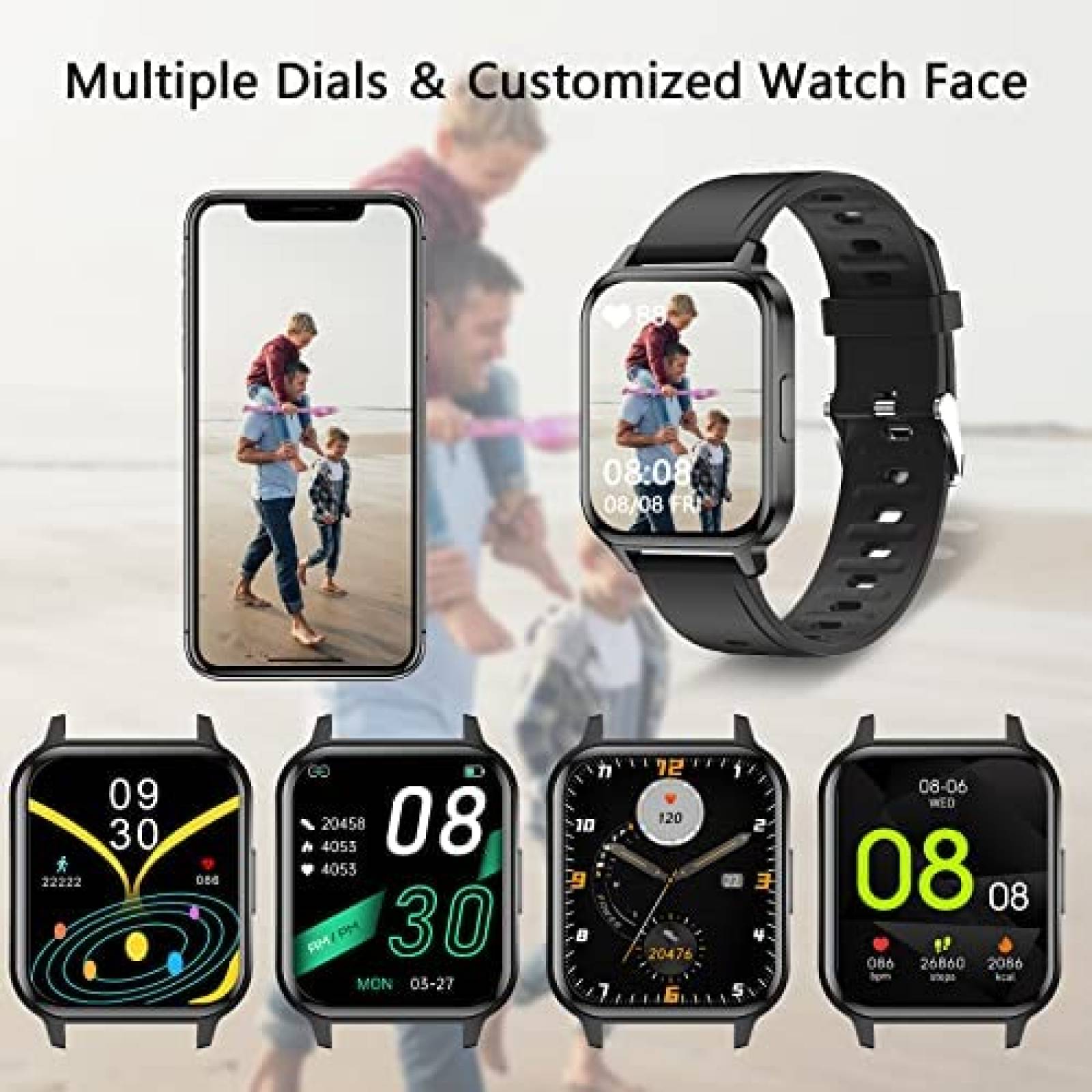Reloj Inteligente FirYawee 1.7'' Monitoreo de Salud -Negro