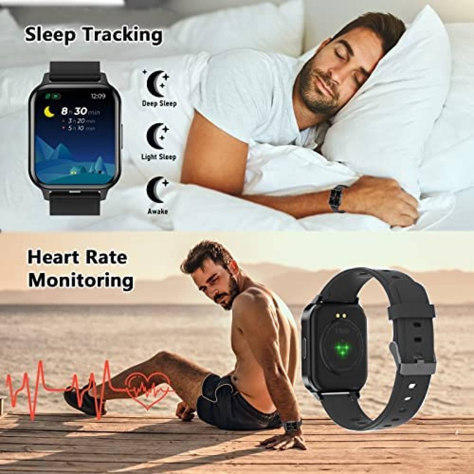 Reloj Inteligente FirYawee 1.7'' Monitoreo de Salud -Negro