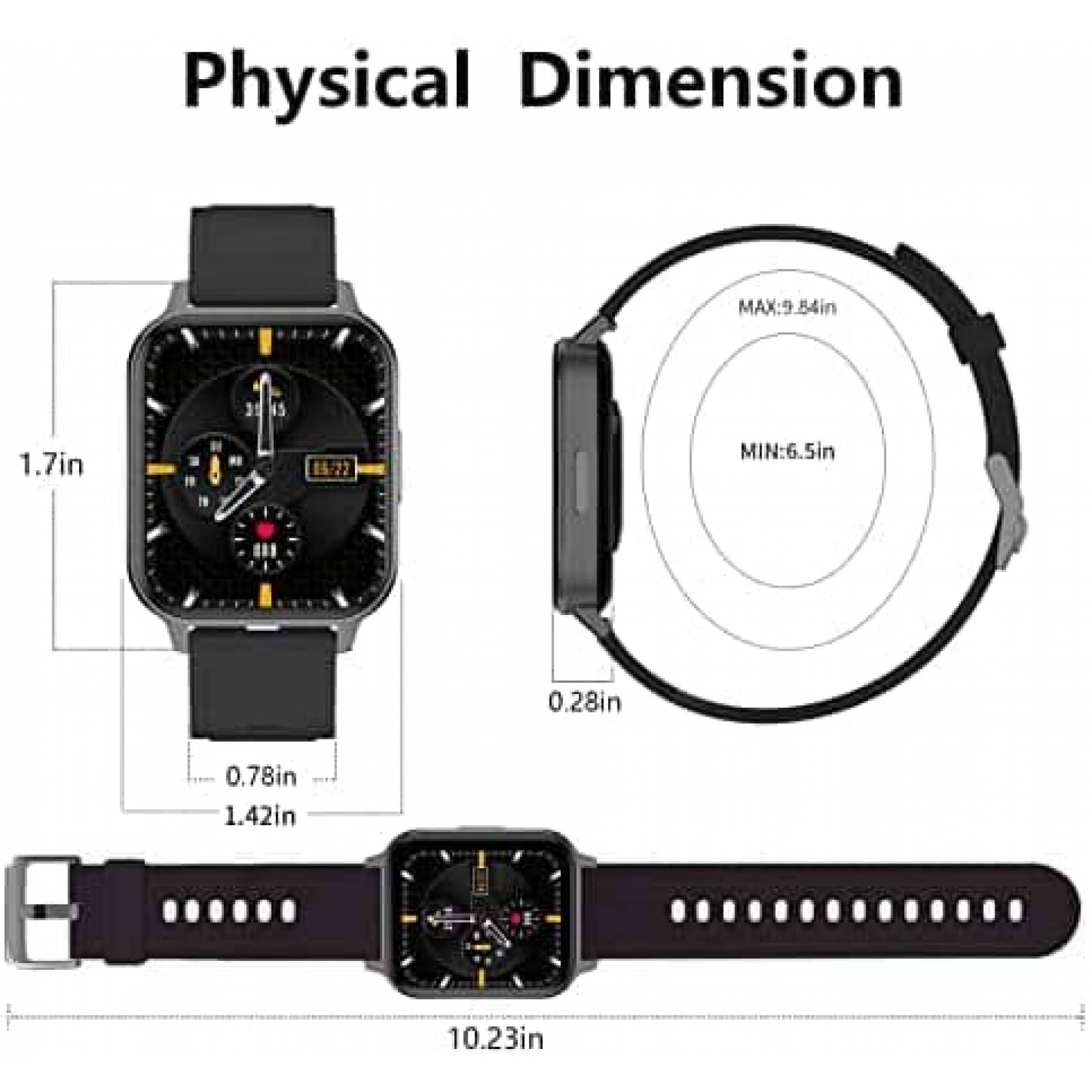 Reloj Inteligente FirYawee 1.7'' Monitoreo de Salud -Negro