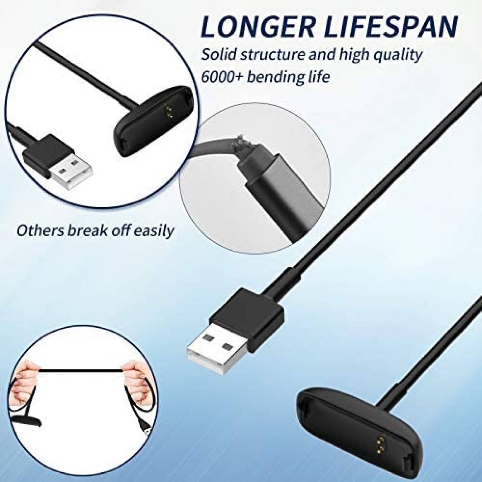 Cargador para Fitbit Inspire 2 KingAcc 3.3 Ft -Negro