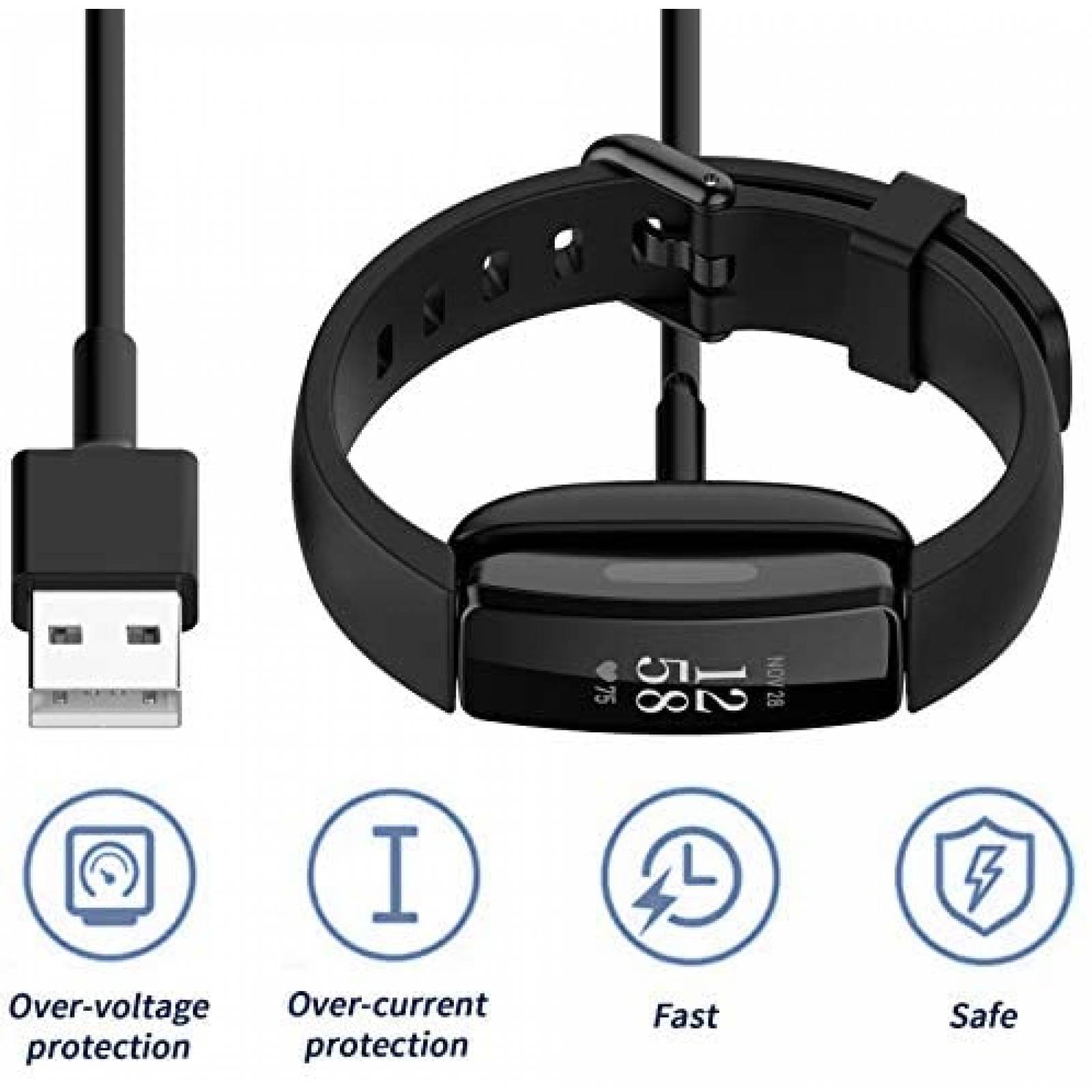 Cargador para Fitbit Inspire 2 KingAcc 3.3 Ft -Negro