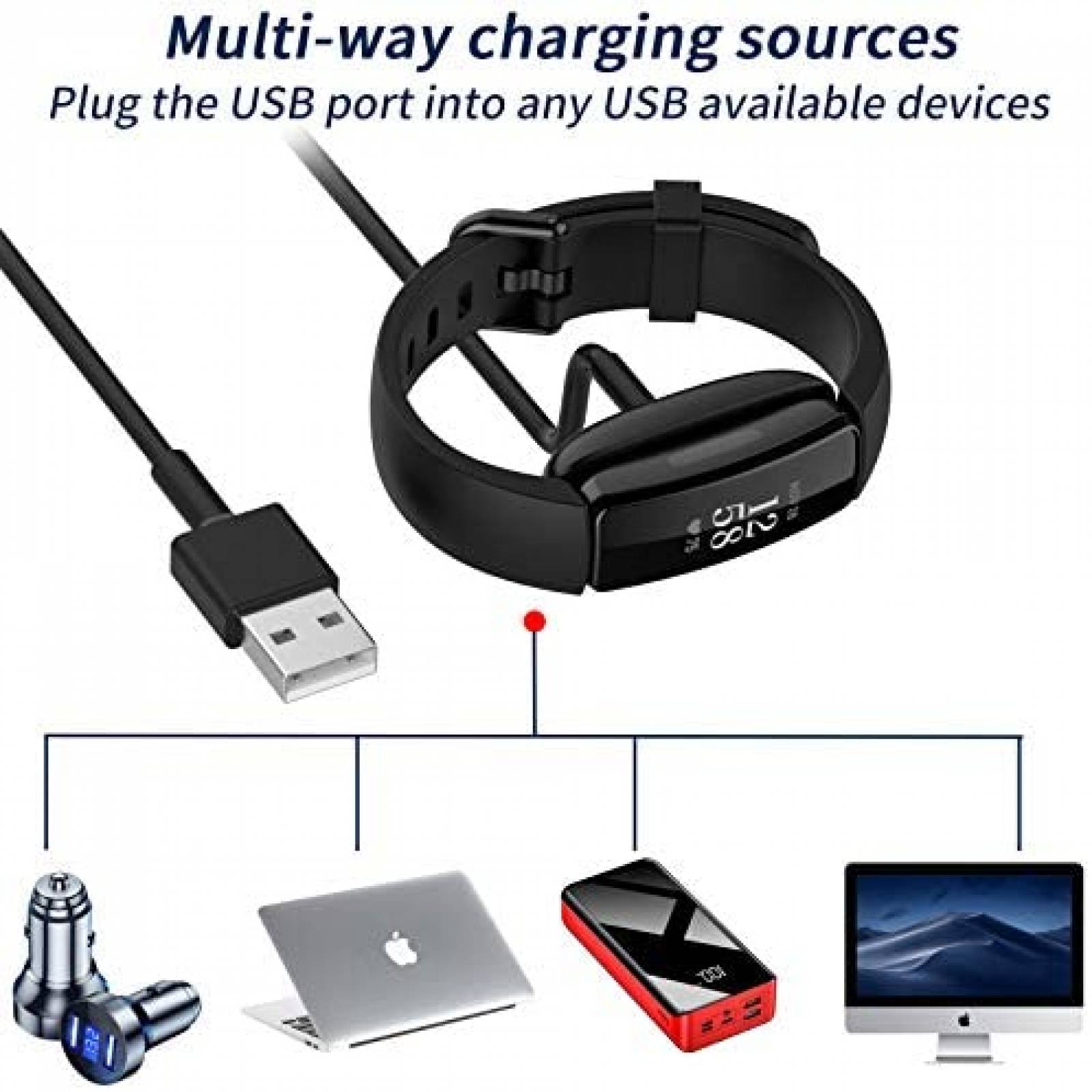 Cargador para Fitbit Inspire 2 KingAcc 3.3 Ft -Negro