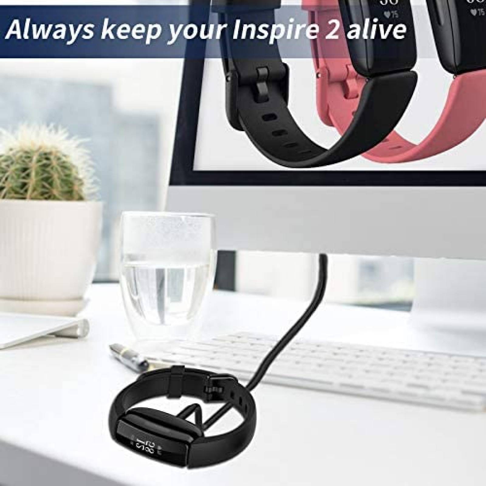 Cargador para Fitbit Inspire 2 KingAcc 3.3 Ft -Negro