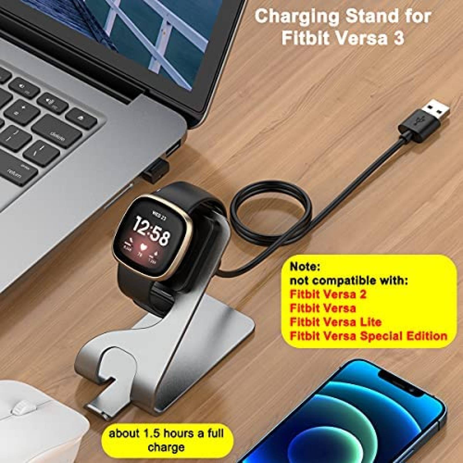 Soporte para cargador Kissmart para Fitbit Versa 3 -Gris
