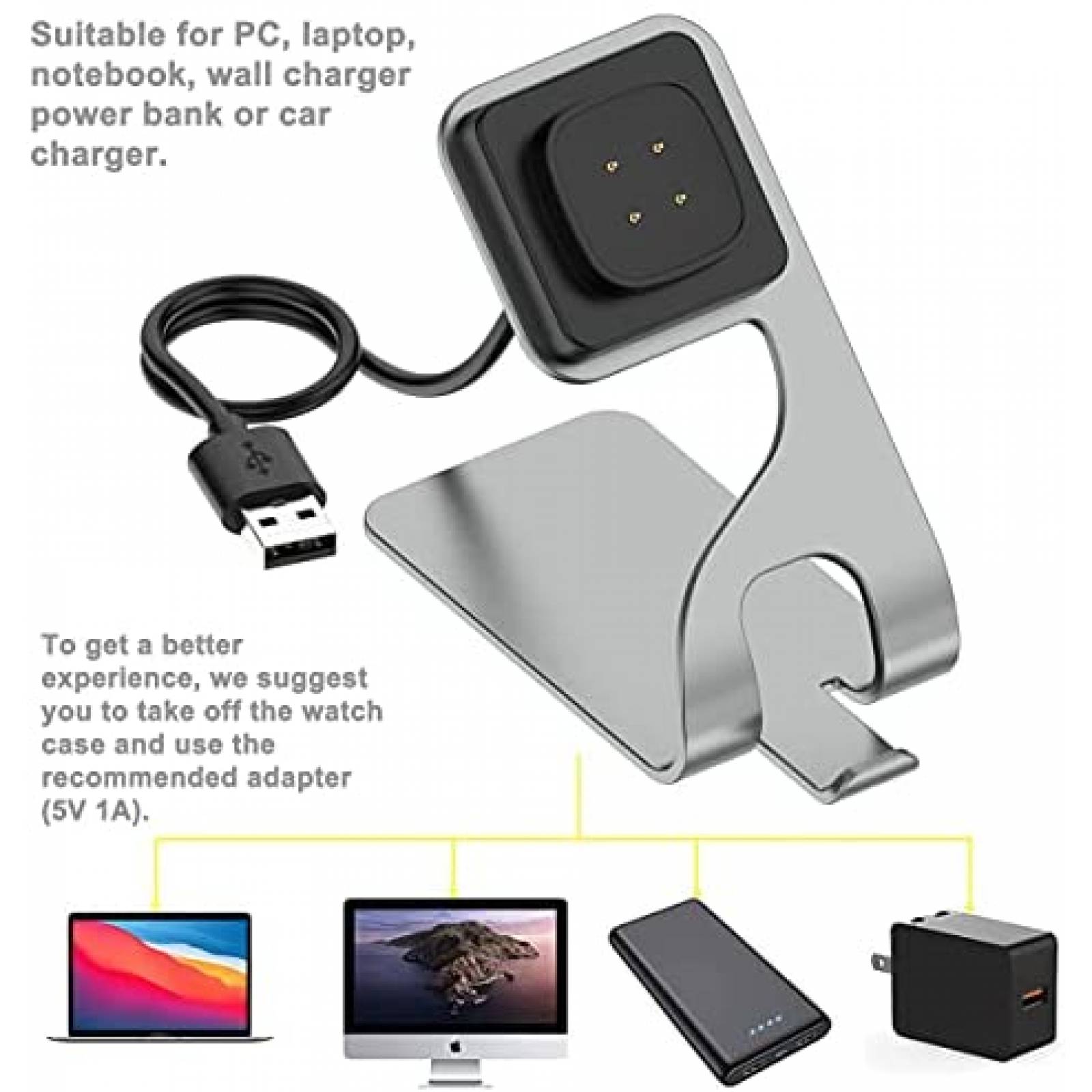 Soporte para cargador Kissmart para Fitbit Versa 3 -Gris