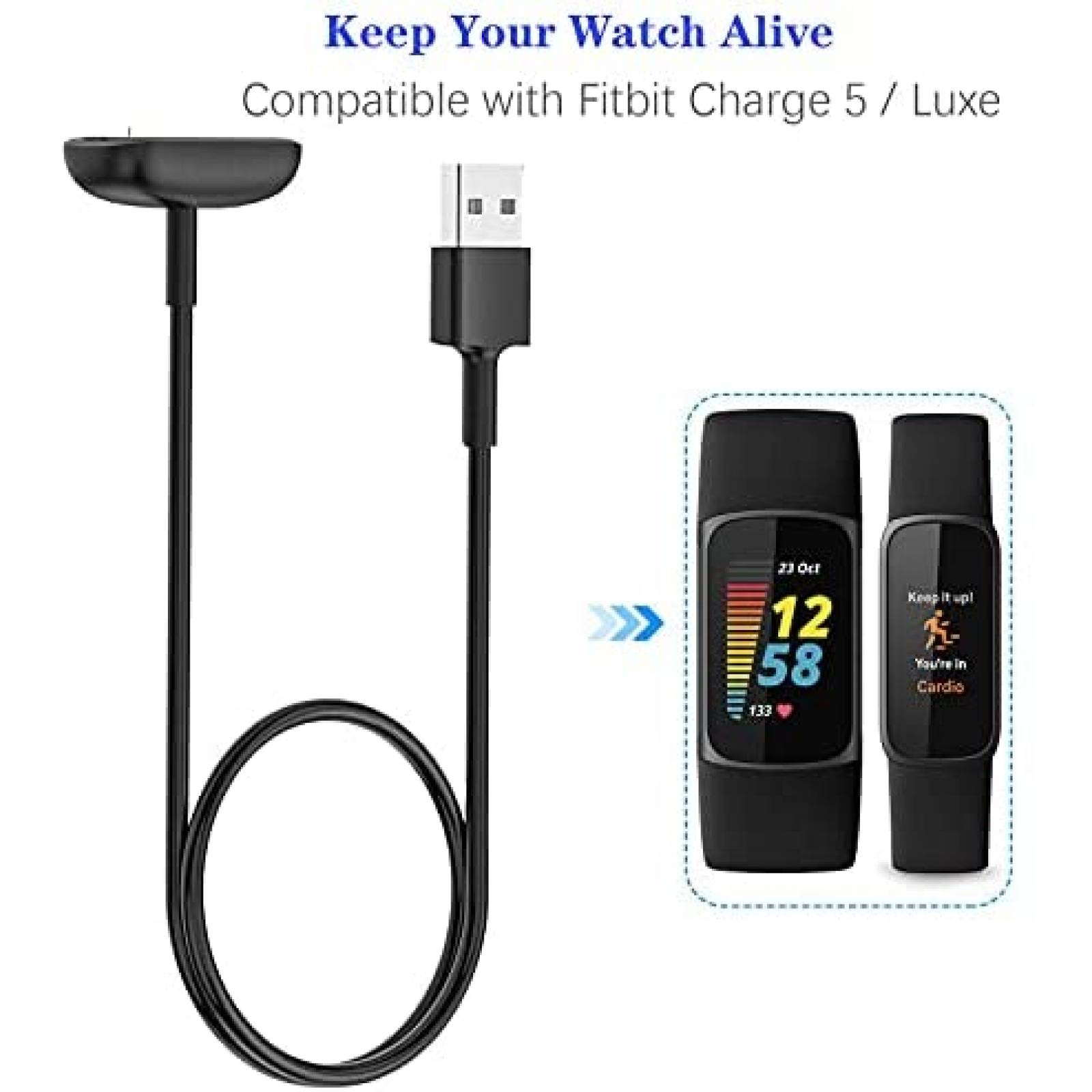 Cable Cargador Mixblu para Fitbit Luxe 3.3 Pies 2 Pzs -Negro