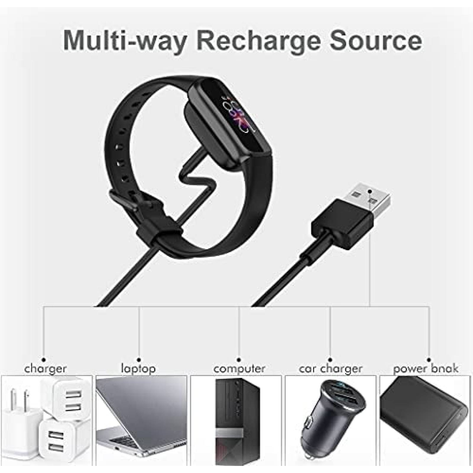 Cable Cargador Mixblu para Fitbit Luxe 3.3 Pies 2 Pzs -Negro