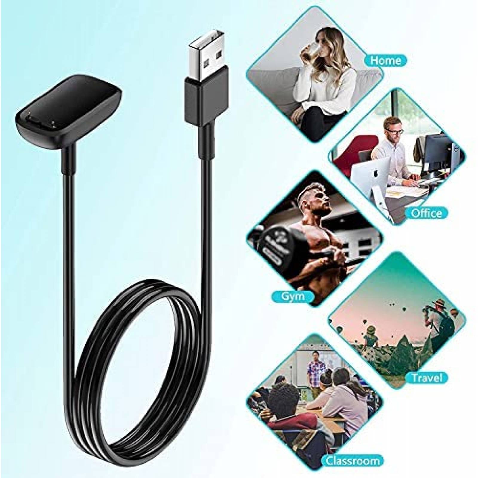 Cable Cargador Mixblu para Fitbit Luxe 3.3 Pies 2 Pzs -Negro