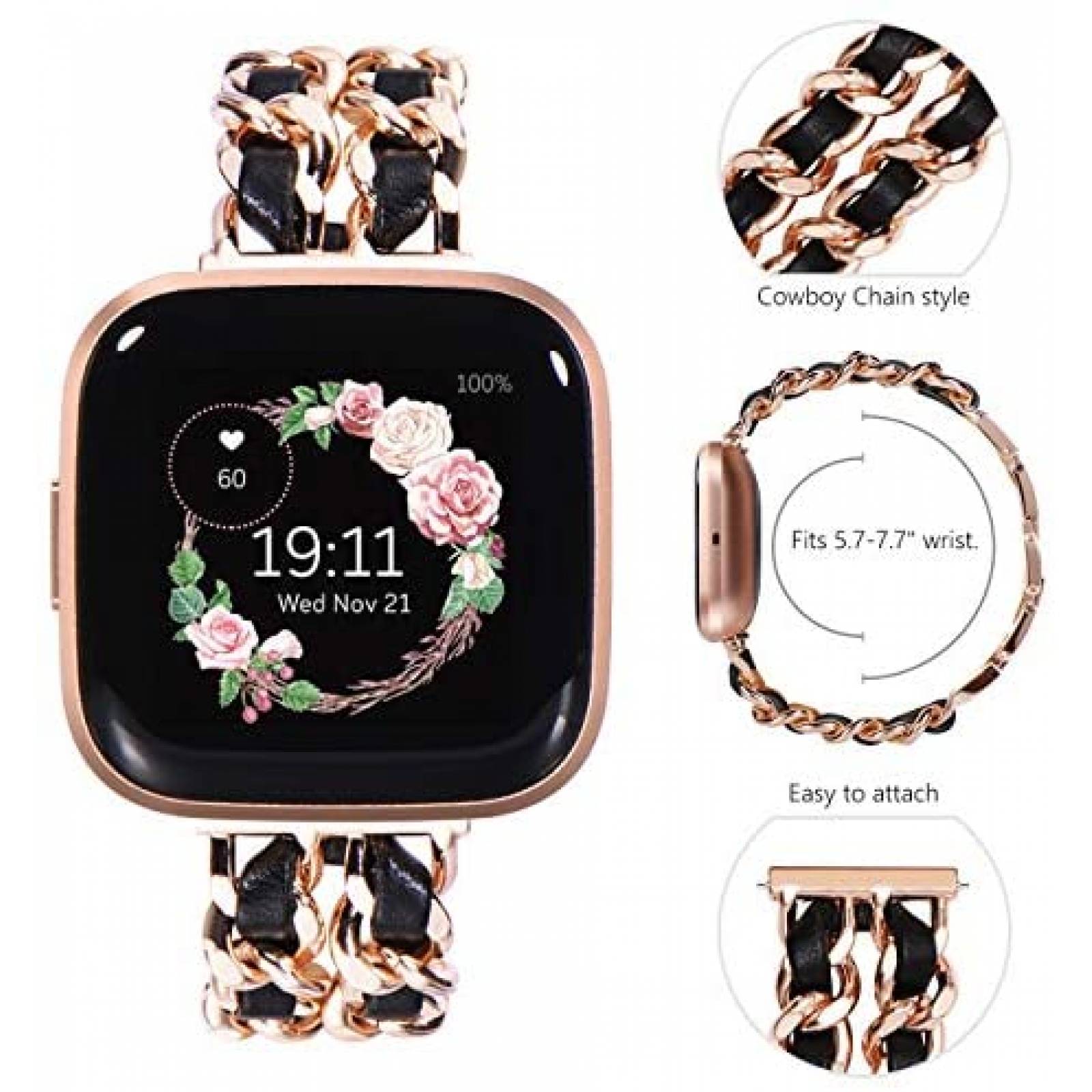 Pulsera NewWays para Fitbit Versa 2/SE -Negro/Dorado