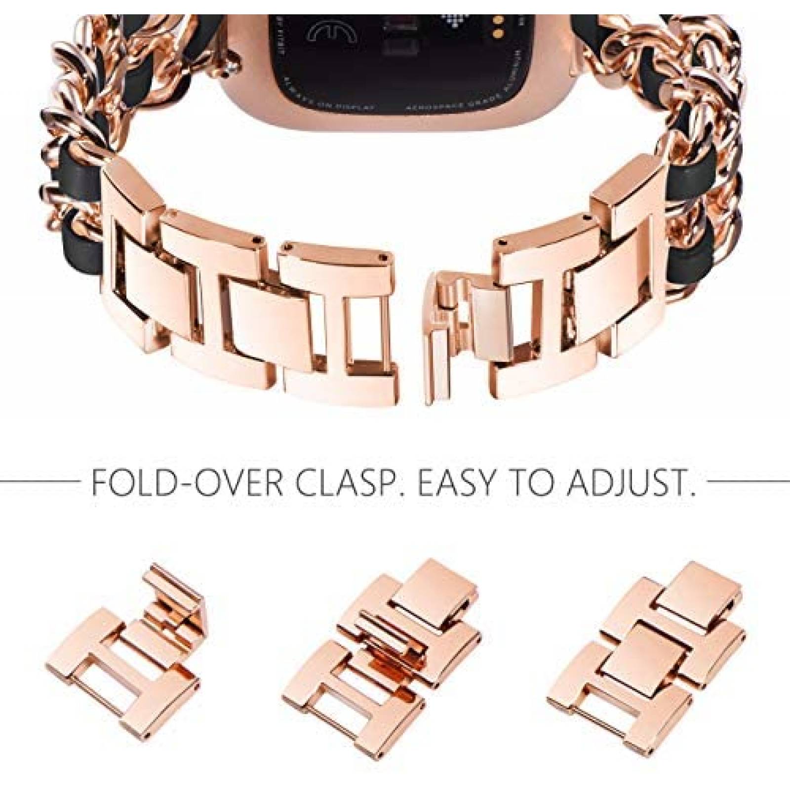 Correa NewWays para Fitbit Versa 3 -Negro/Rosa Dorado